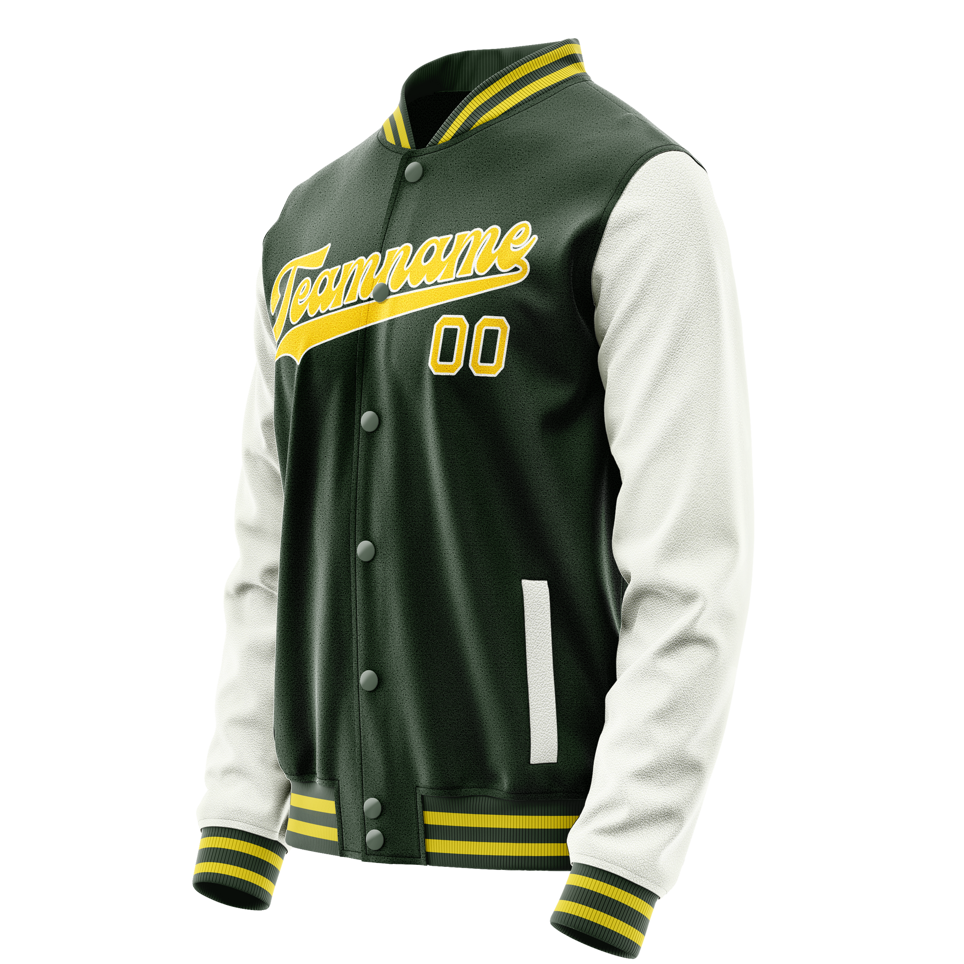 Custom Green White Solid Color Varsity Letterman Jacket JA02240617JG204