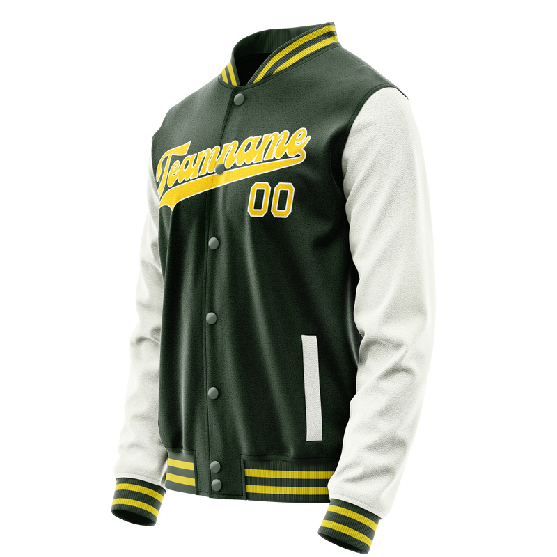 Custom Green White Solid Color Varsity Letterman Jacket JA02240617JG204