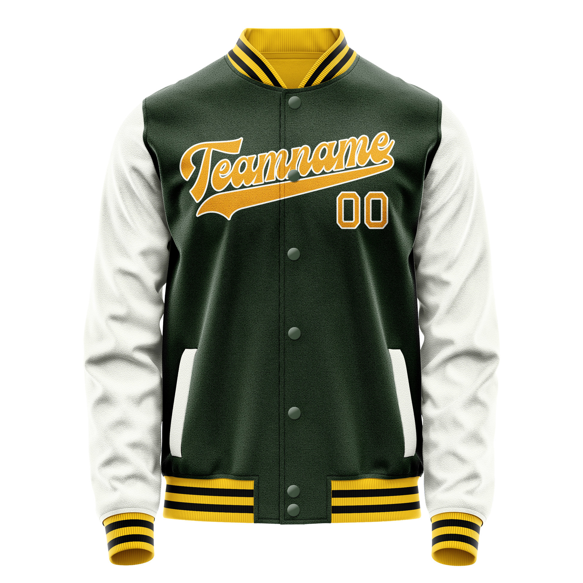 Custom Green Gold Solid Color Varsity Letterman Jacket JA02240617JG191