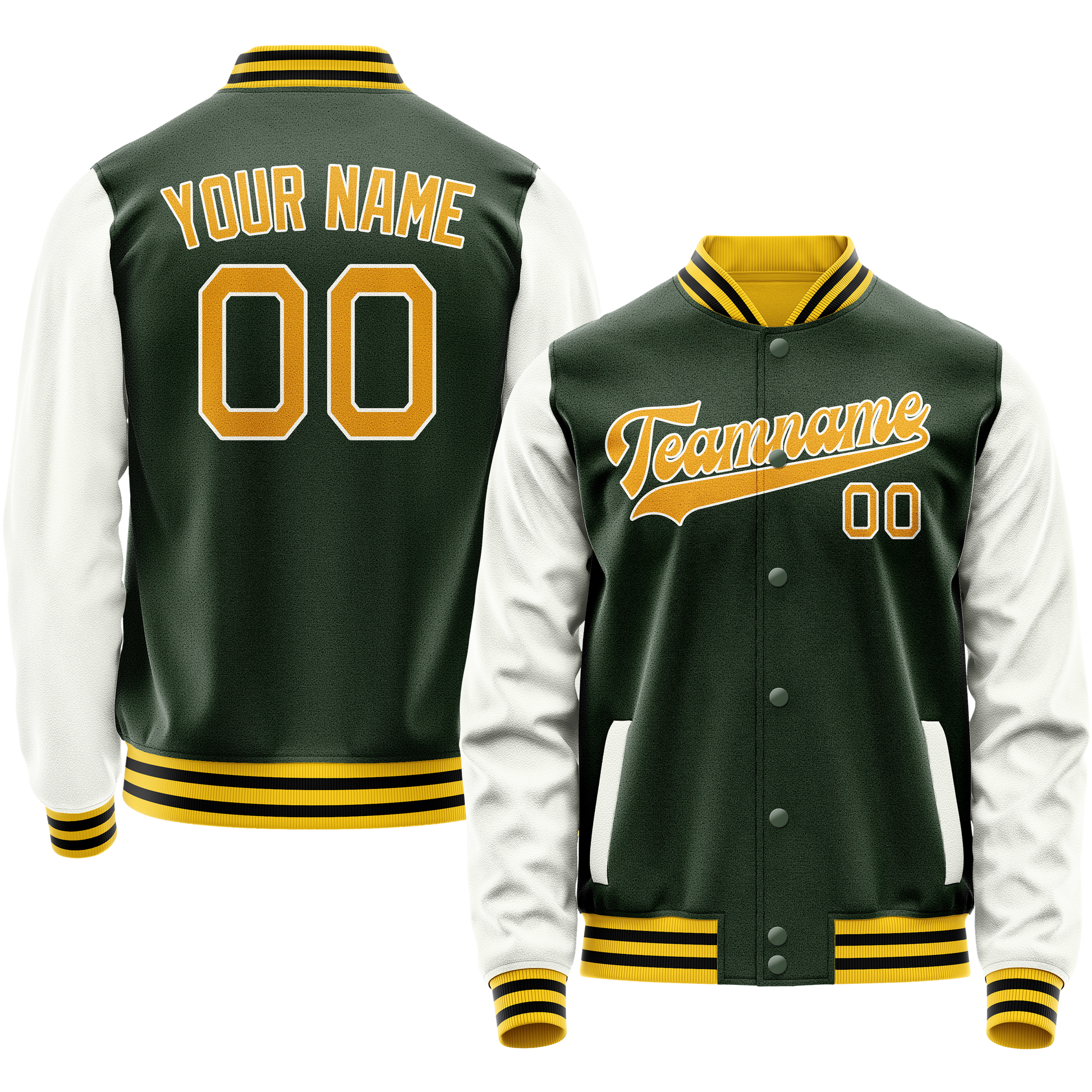 Custom Green Gold Solid Color Varsity Letterman Jacket JA02240617JG191