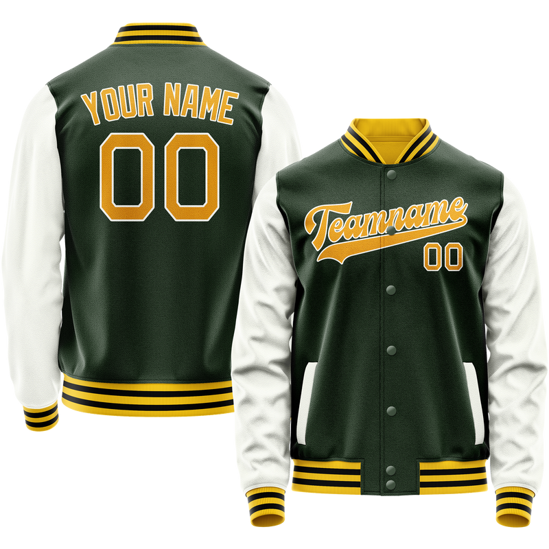 Custom Green Gold Solid Color Varsity Letterman Jacket JA02240617JG191