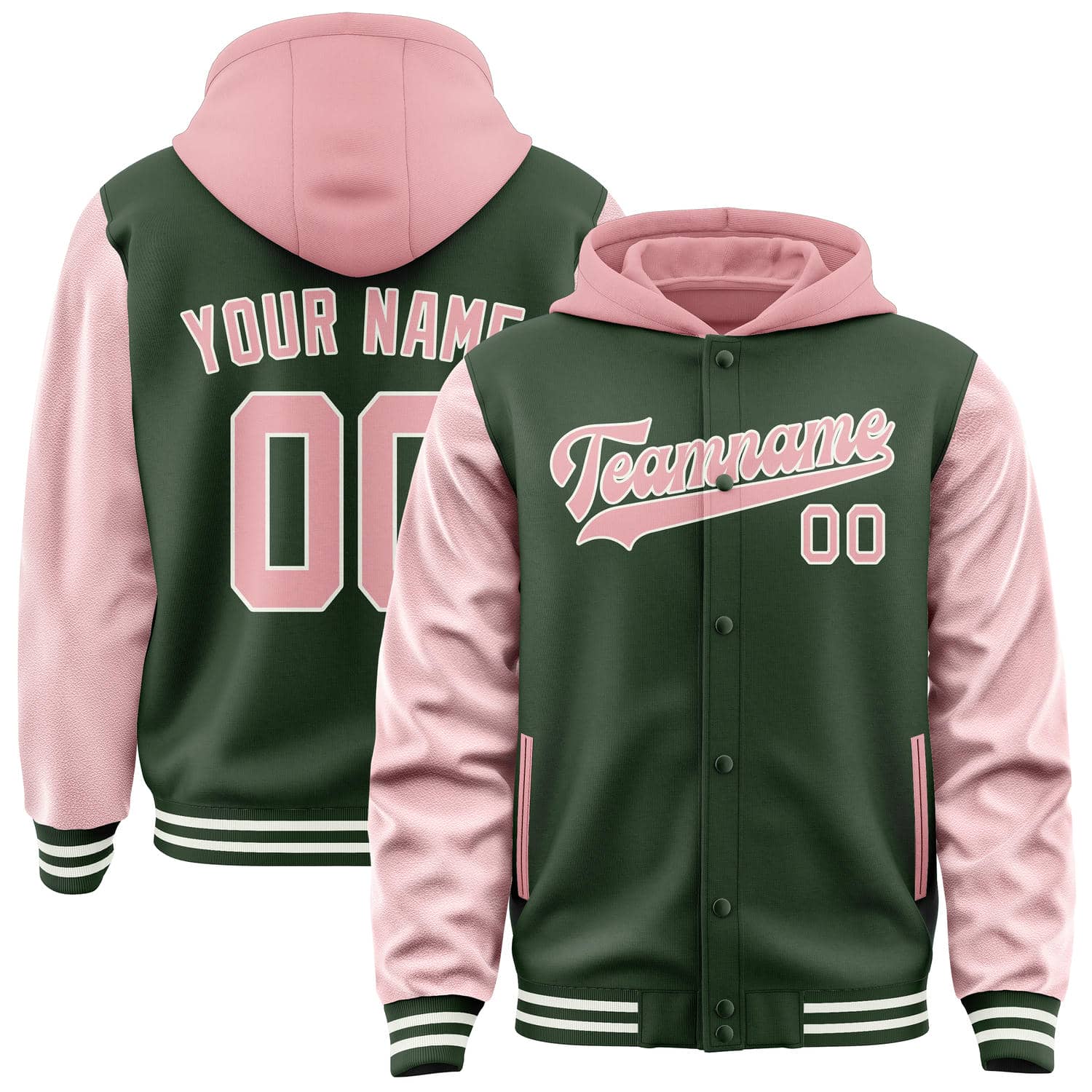 Custom Dark Green Light Pink Jacket