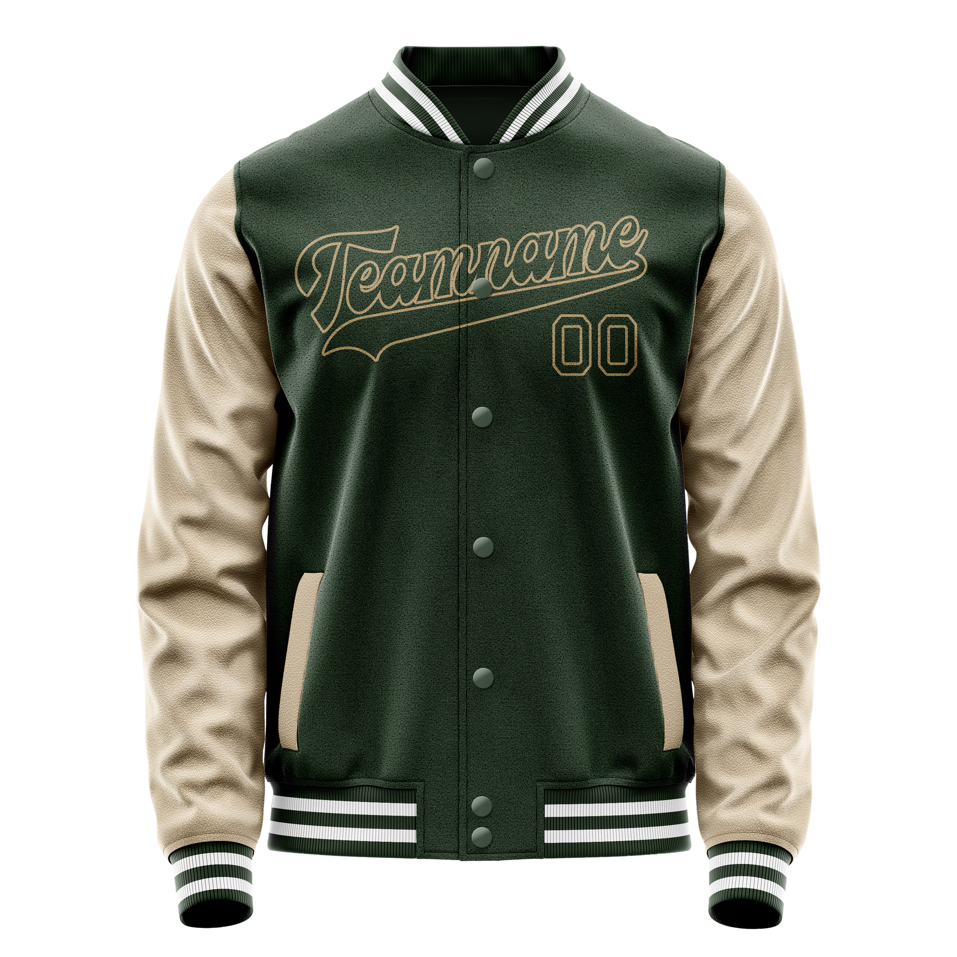 Custom Green Cream Solid Color Varsity Letterman Jacket JA02240617JG184