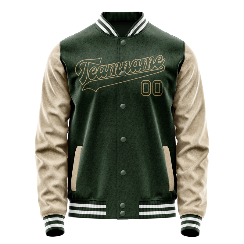 Custom Green Cream Solid Color Varsity Letterman Jacket JA02240617JG184