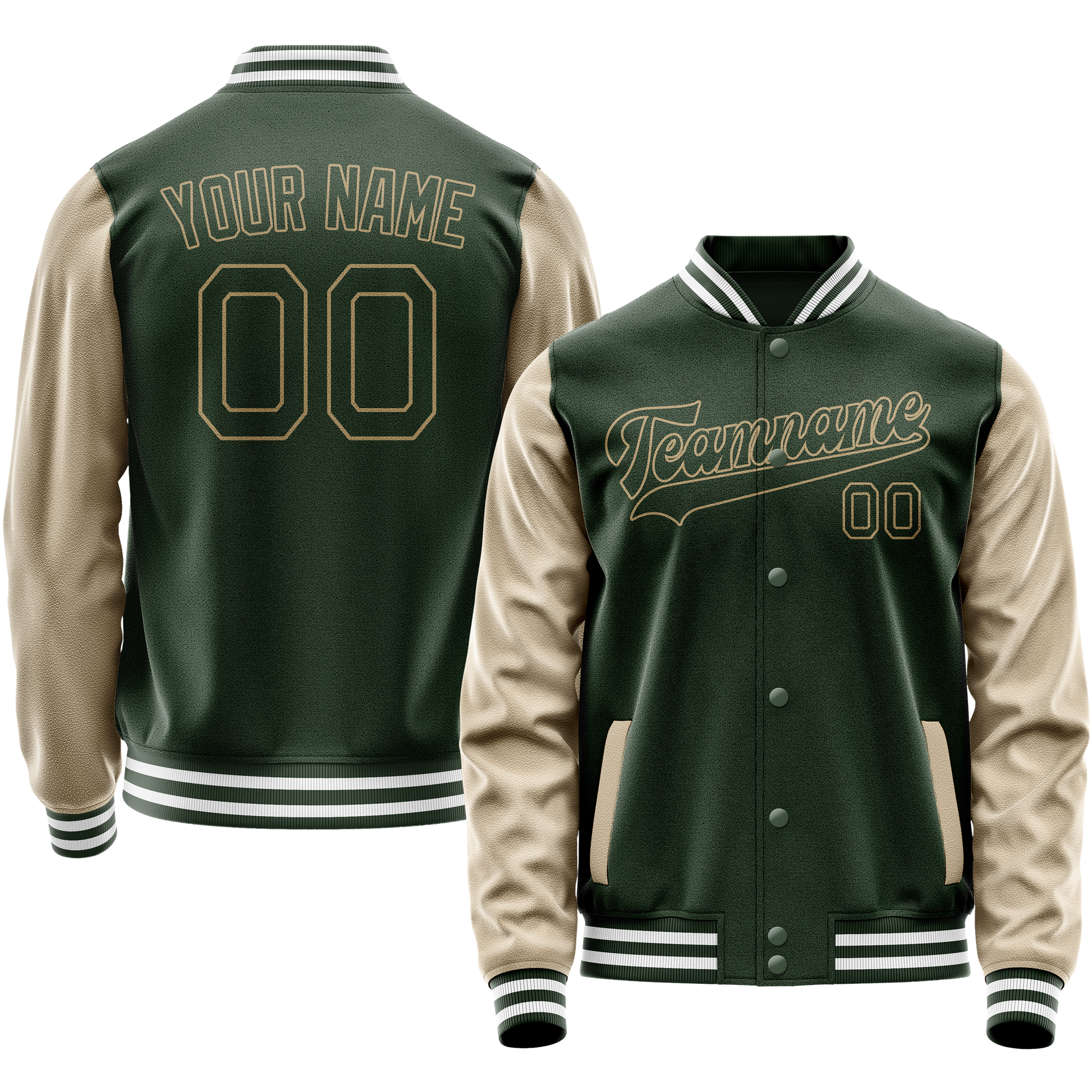 Custom Green Cream Solid Color Varsity Letterman Jacket JA02240617JG184