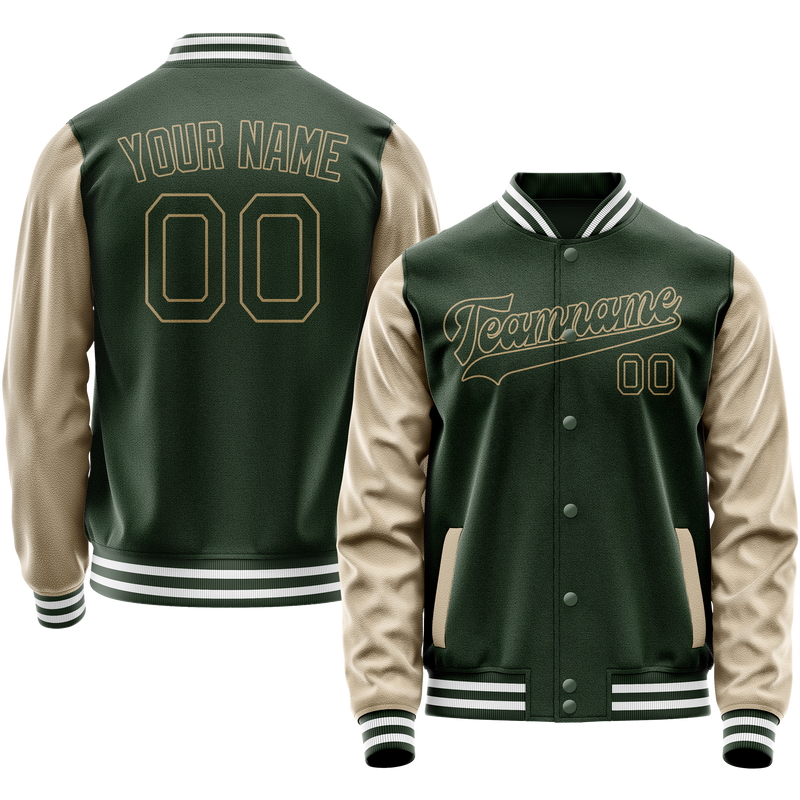 Custom Green Cream Solid Color Varsity Letterman Jacket JA02240617JG184
