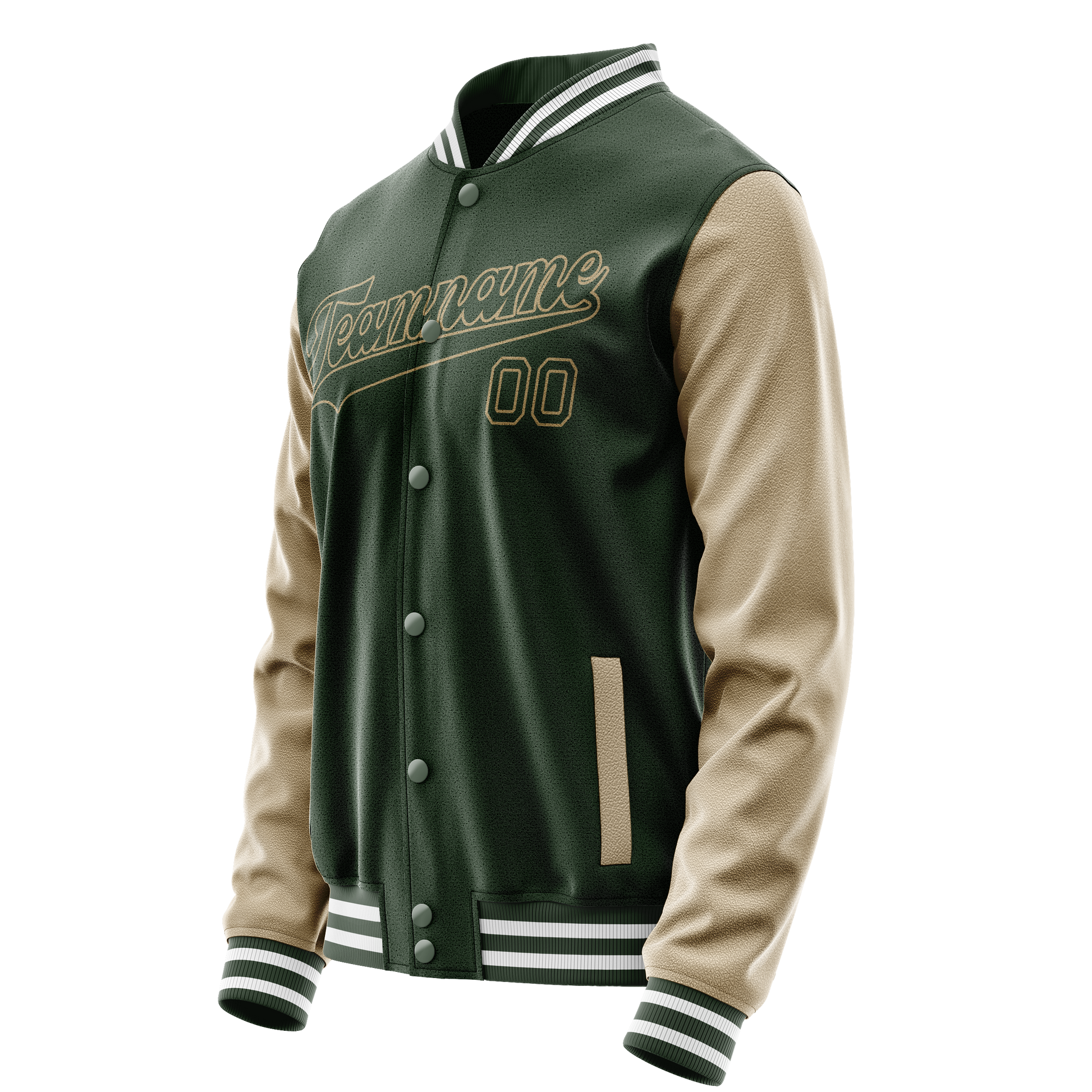 Custom Green Cream Solid Color Varsity Letterman Jacket JA02240617JG184