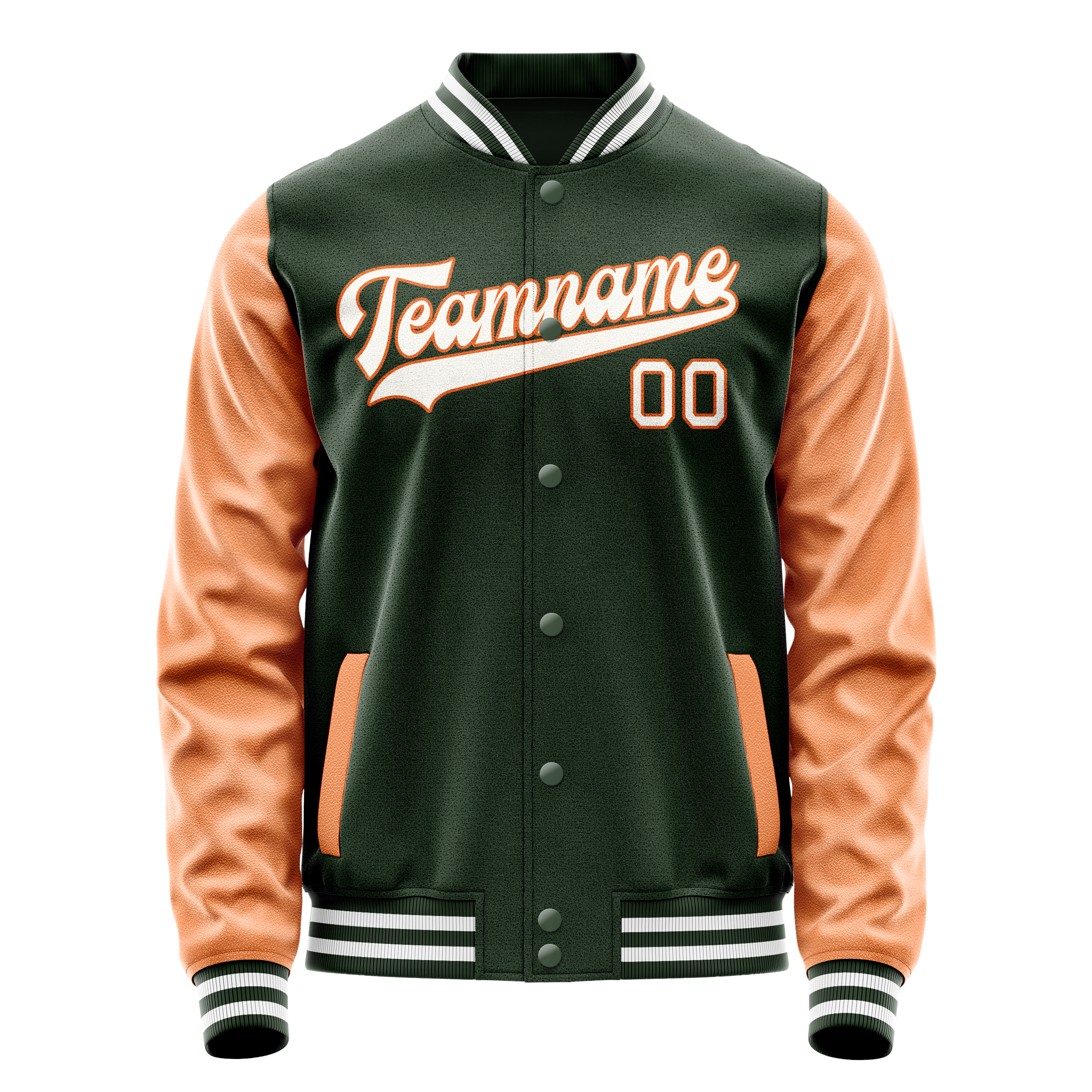 Custom Green Orange Solid Color Varsity Letterman Jacket JA02240617JG198