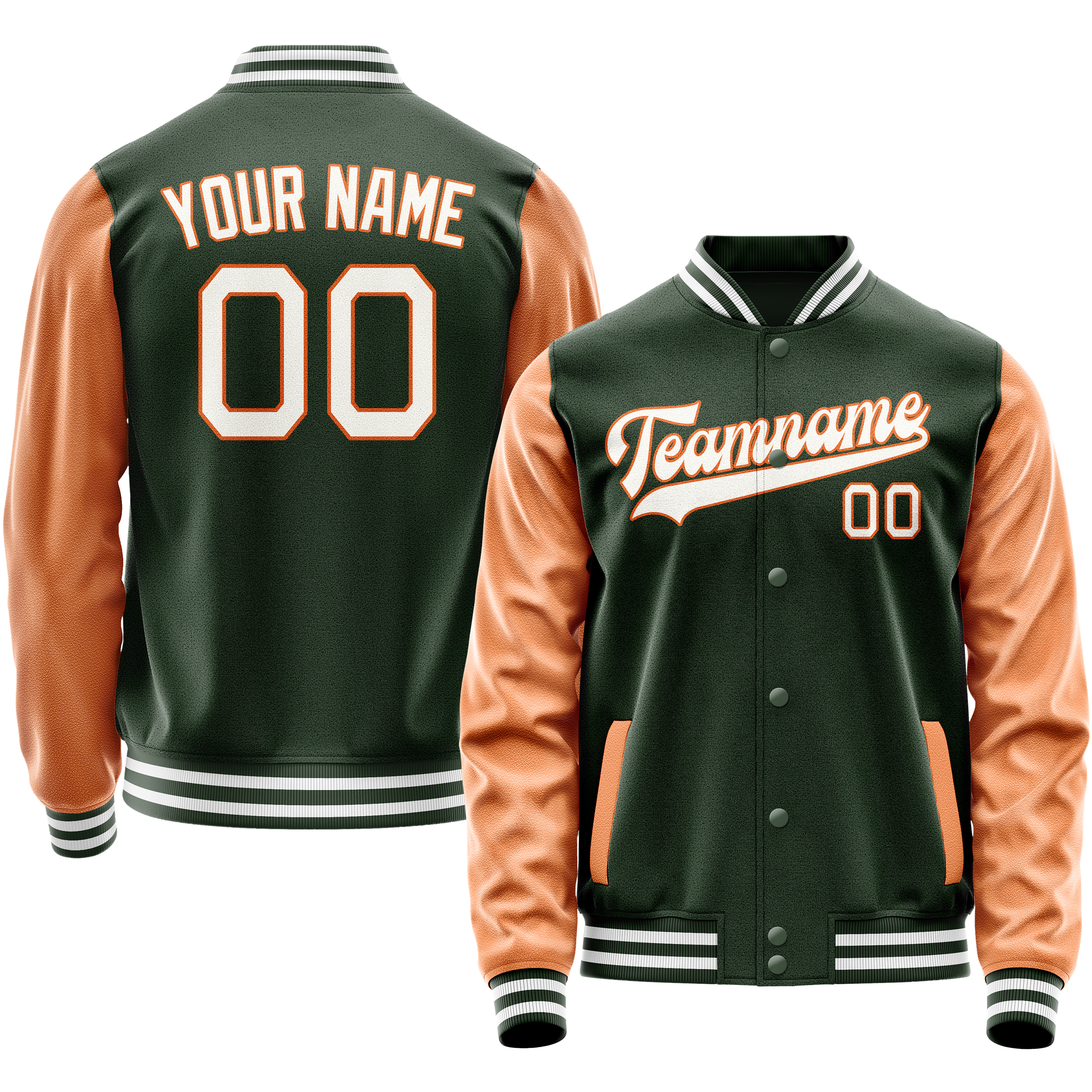 Custom Green Orange Solid Color Varsity Letterman Jacket JA02240617JG198