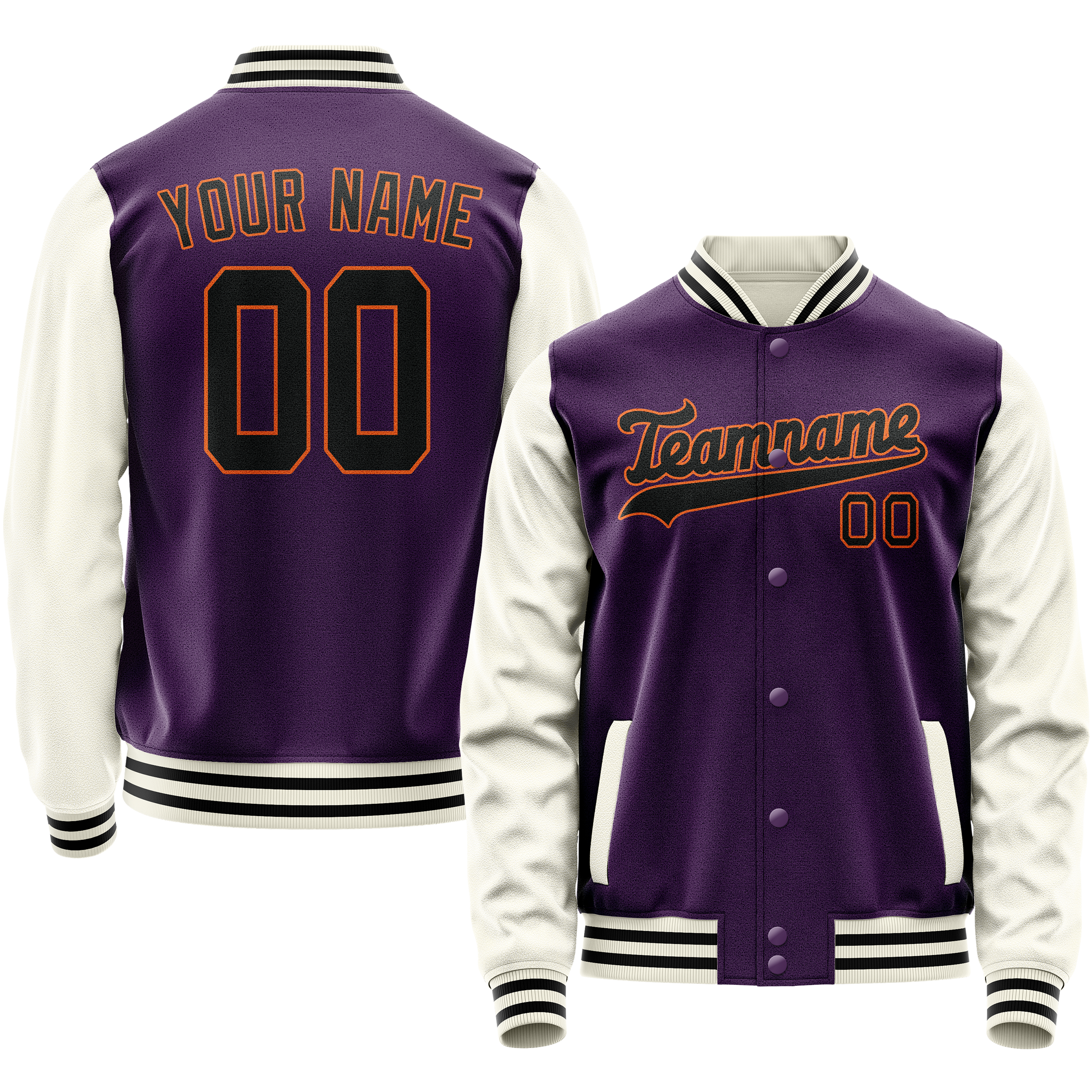 Custom Purple Cream Solid Color Varsity Letterman Jacket JA02240617KZ374