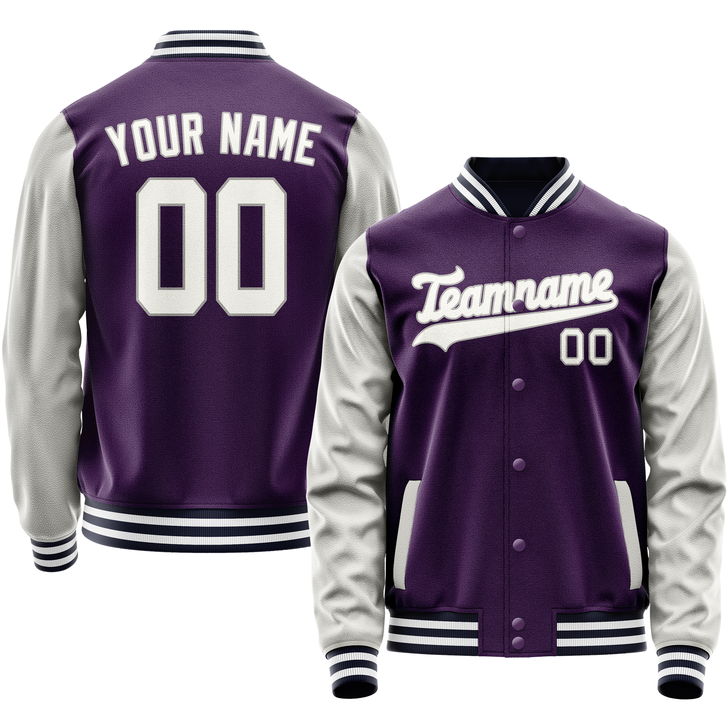 Custom Purple Gray Solid Color Varsity Letterman Jacket JA02240617KZ381