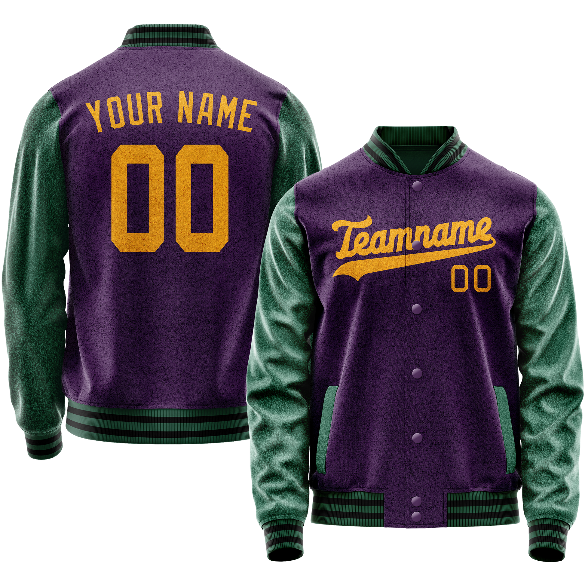 Custom Purple Kelly-Green Solid Color Varsity Letterman Jacket JA02240617KZ356
