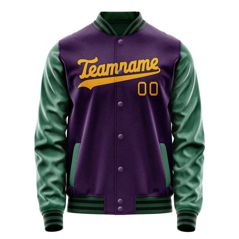 Custom Purple Kelly-Green Solid Color Varsity Letterman Jacket JA02240617KZ367