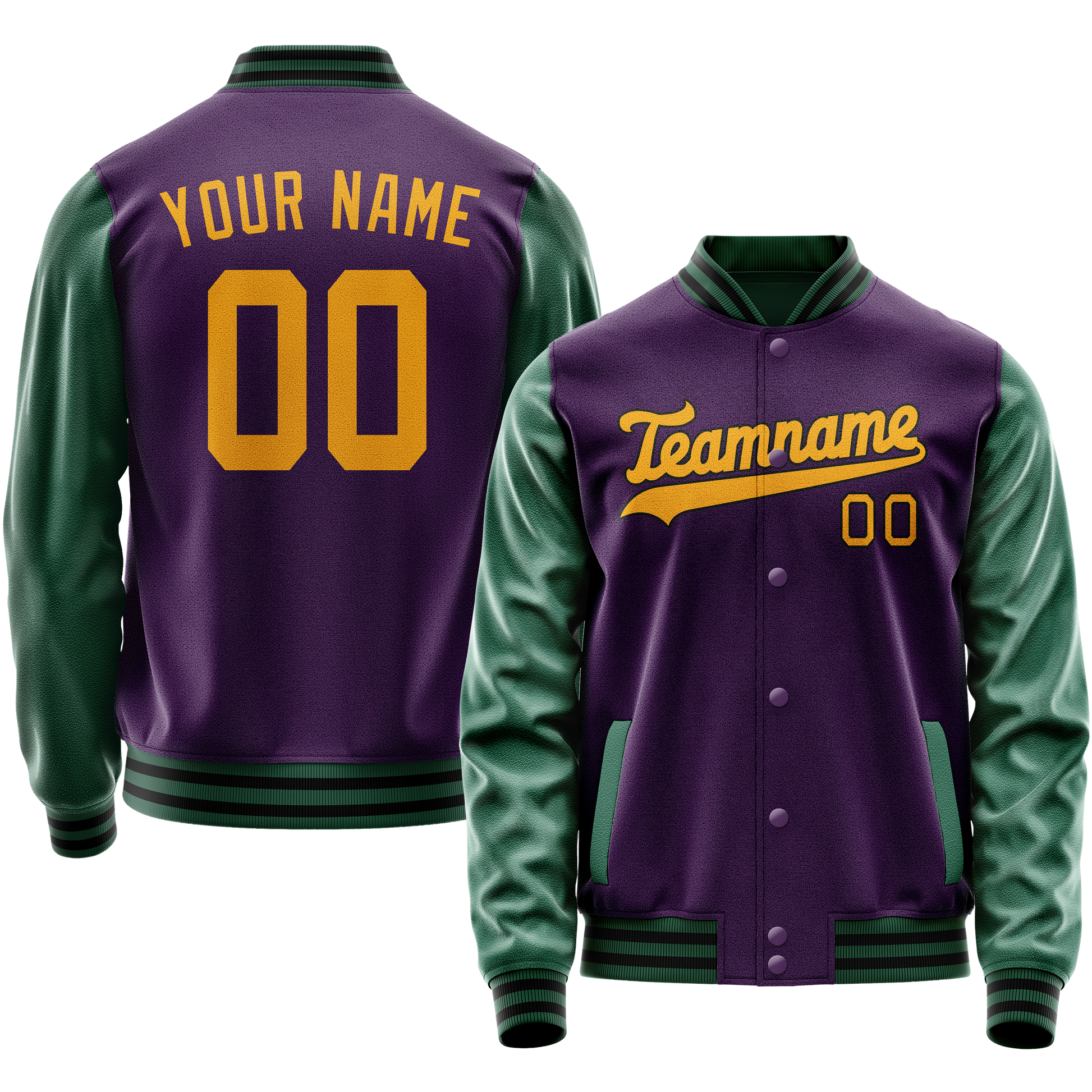 Custom Purple Kelly-Green Solid Color Varsity Letterman Jacket JA02240617KZ367