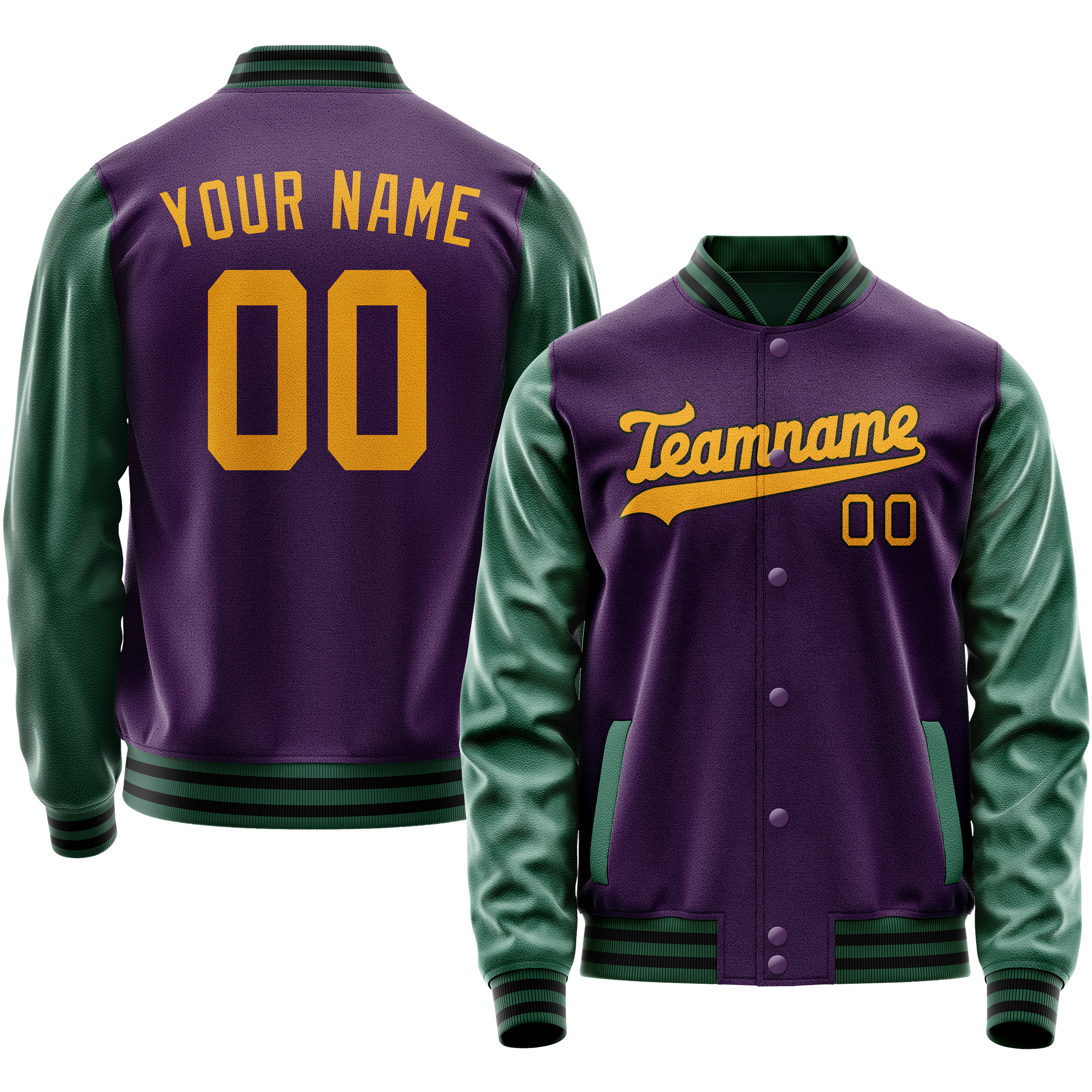 Custom Purple Kelly-Green Solid Color Varsity Letterman Jacket JA02240617KZ367