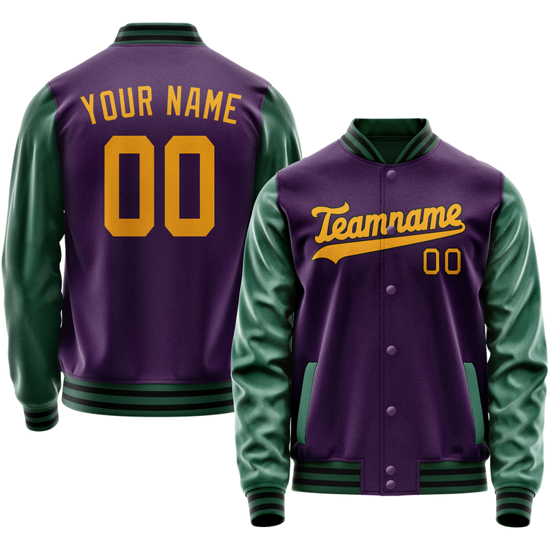 Custom Purple Kelly-Green Solid Color Varsity Letterman Jacket JA02240617KZ367