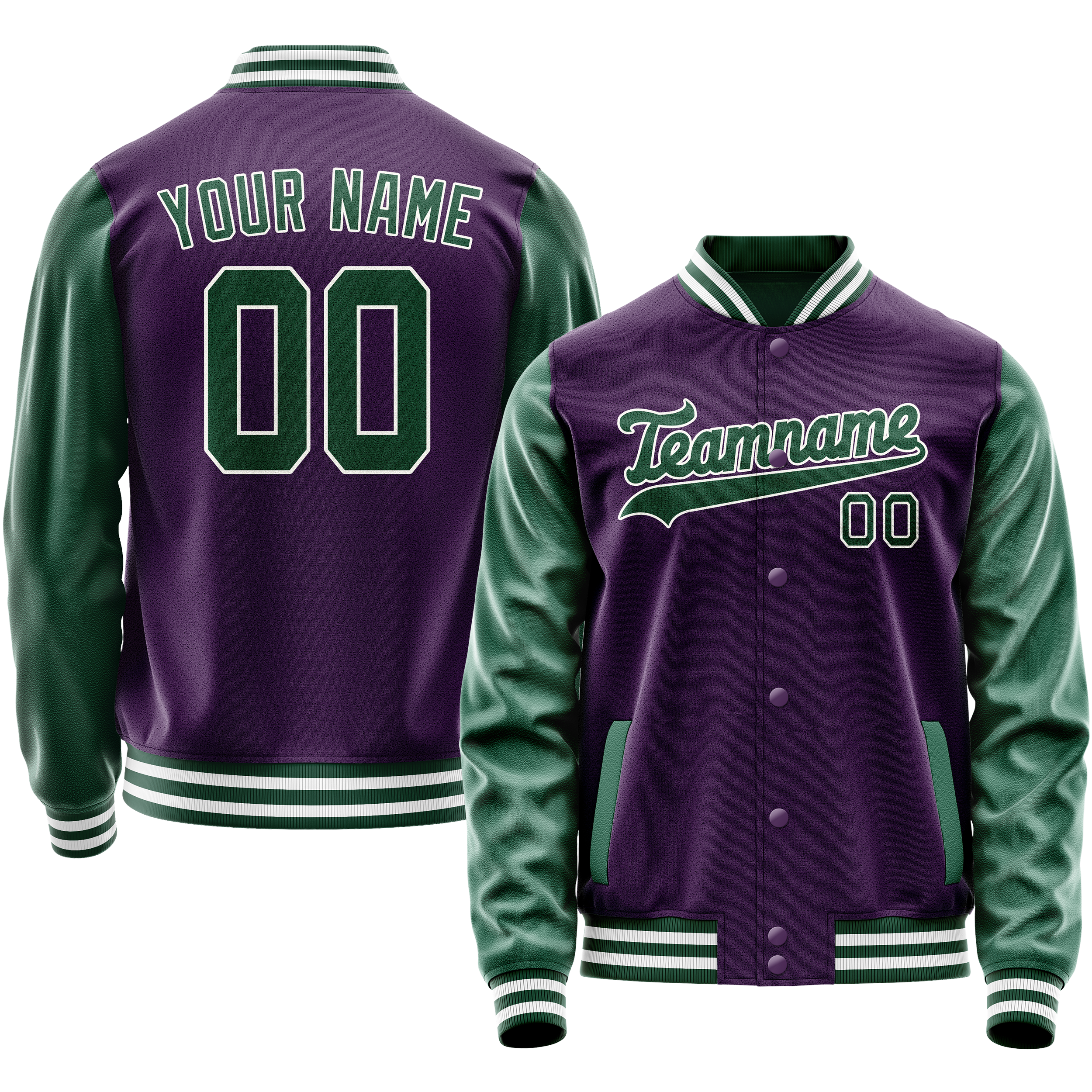 Custom Purple Kelly-Green Solid Color Varsity Letterman Jacket JA02240617KZ379