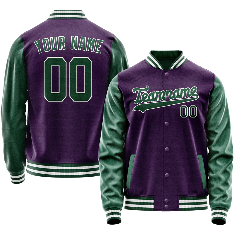 Custom Purple Kelly-Green Solid Color Varsity Letterman Jacket JA02240617KZ379