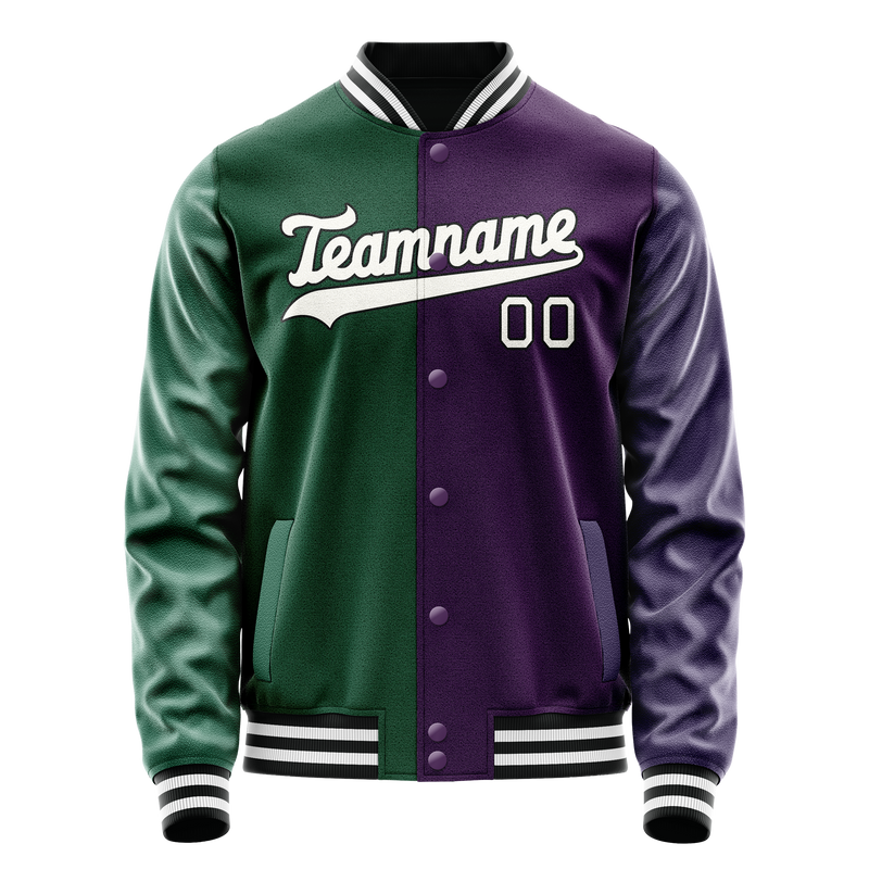 Custom Purple Kelly-Green Split Varsity Letterman Jacket JA02240617KZ358