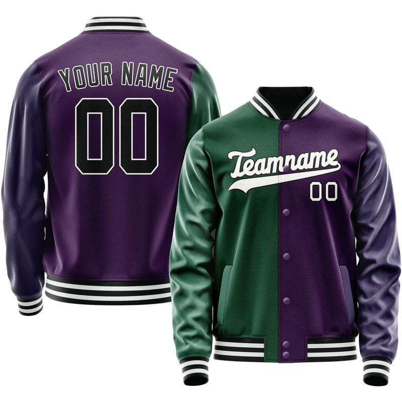Custom Purple Kelly-Green Split Varsity Letterman Jacket JA02240617KZ358