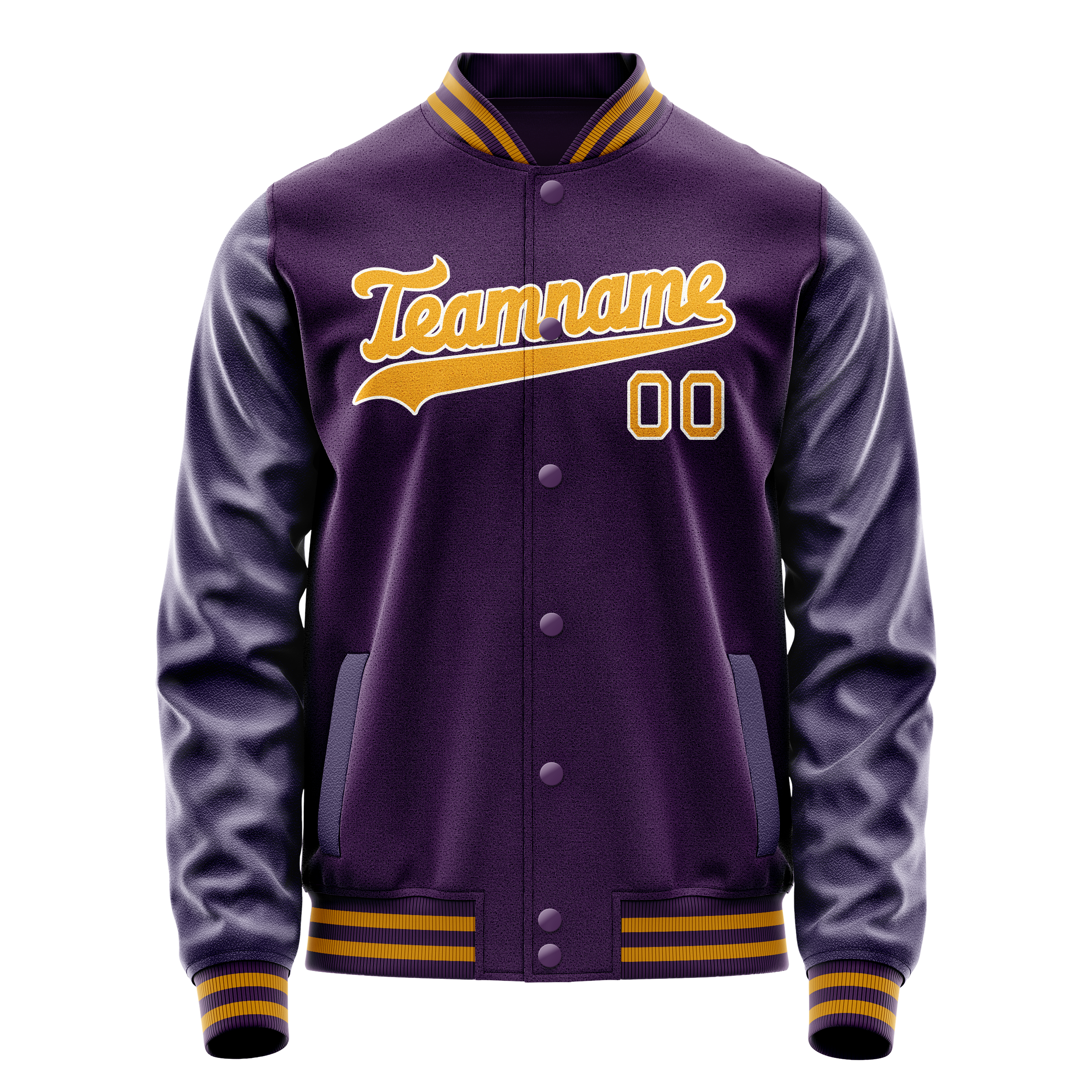 Custom Purple Gold Solid Color Varsity Letterman Jacket JA02240617KZ383