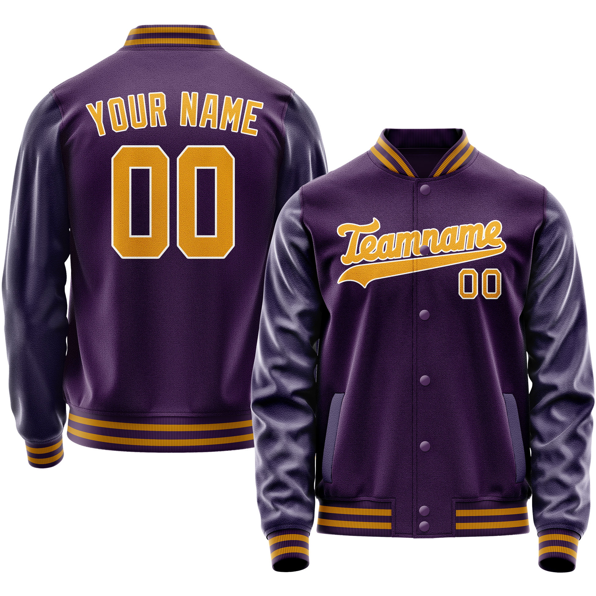 Custom Purple Gold Solid Color Varsity Letterman Jacket JA02240617KZ383
