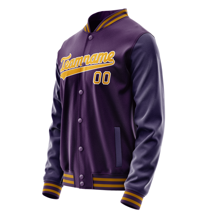 Custom Purple Gold Solid Color Varsity Letterman Jacket JA02240617KZ383