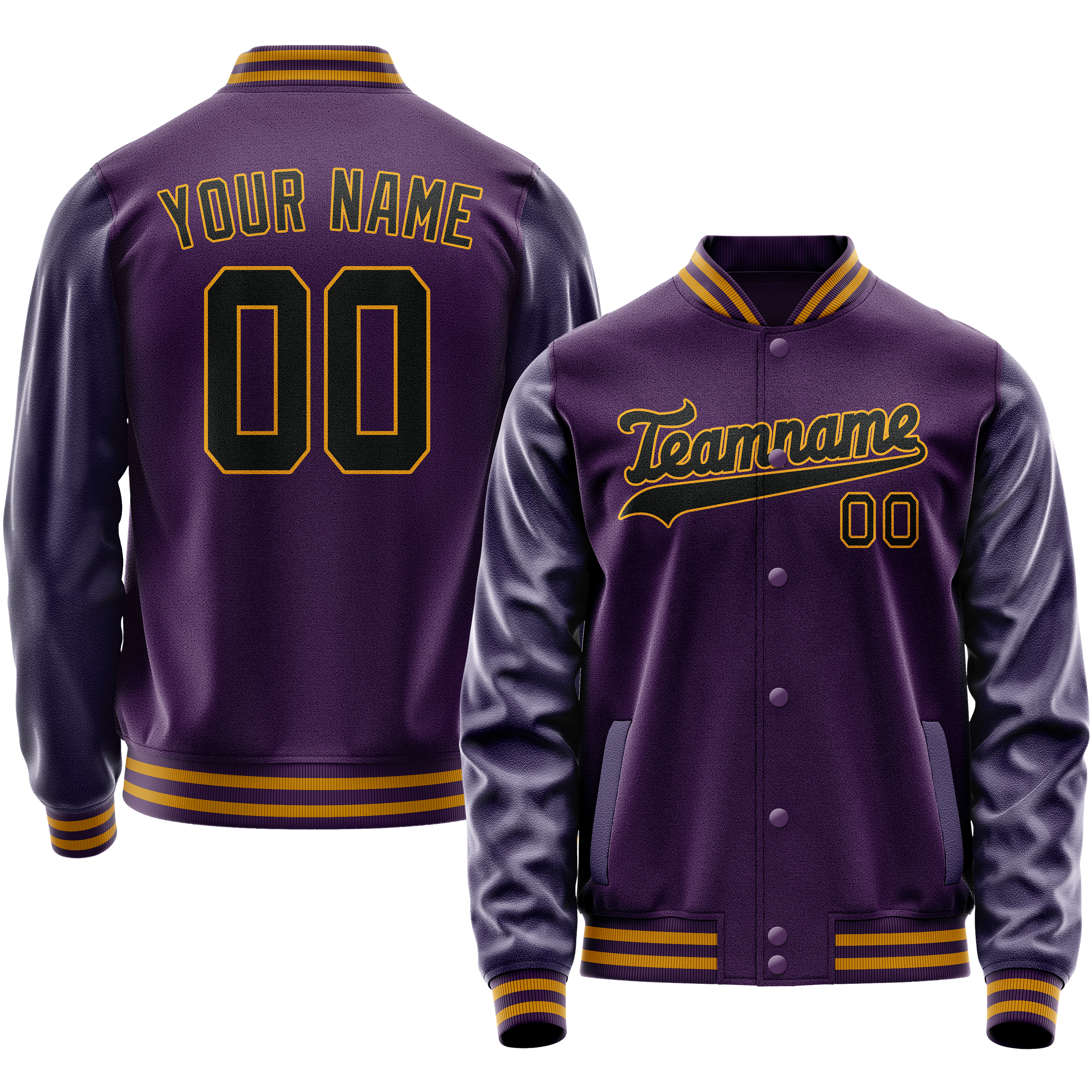 Custom Purple Black Solid Color Varsity Letterman Jacket JA02240617KZ362