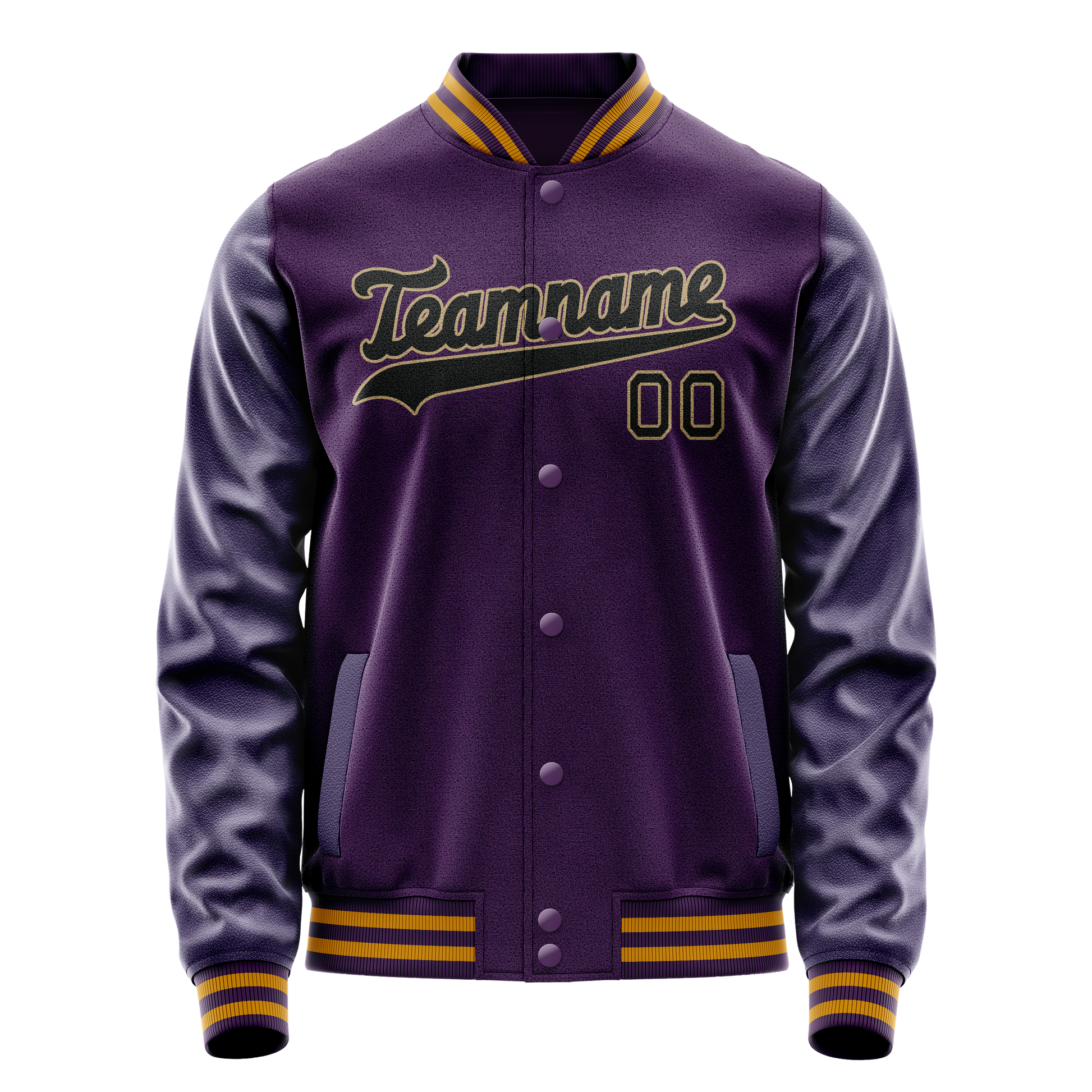 Custom Purple Black Solid Color Varsity Letterman Jacket JA02240617KZ360
