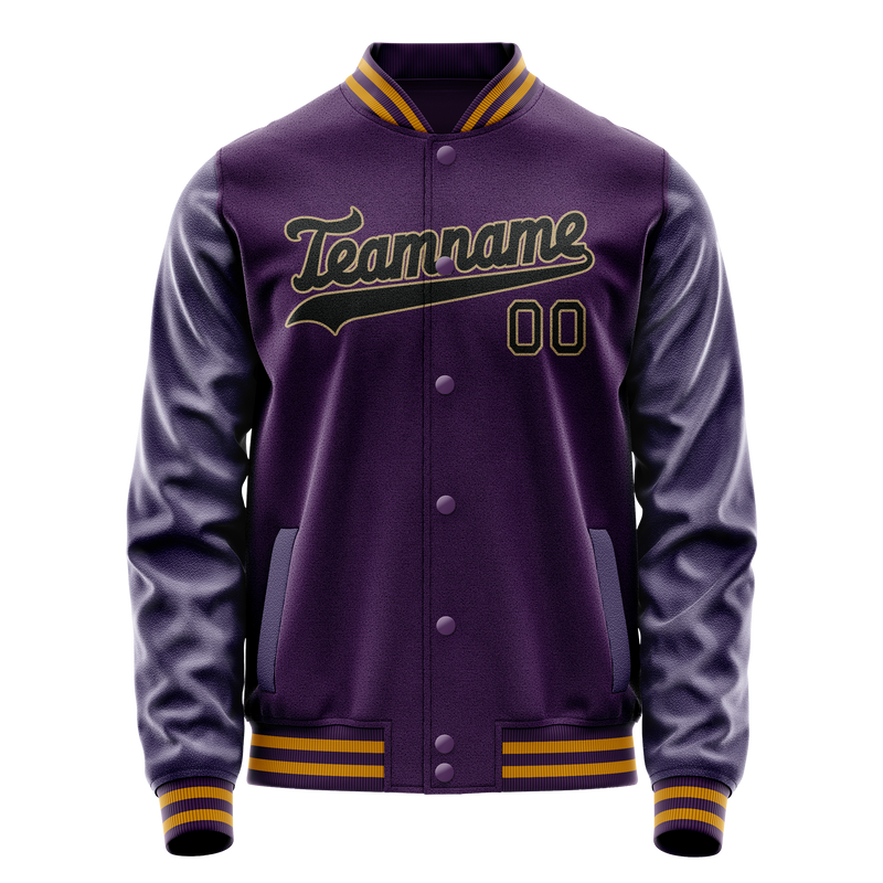 Custom Purple Black Solid Color Varsity Letterman Jacket JA02240617KZ360