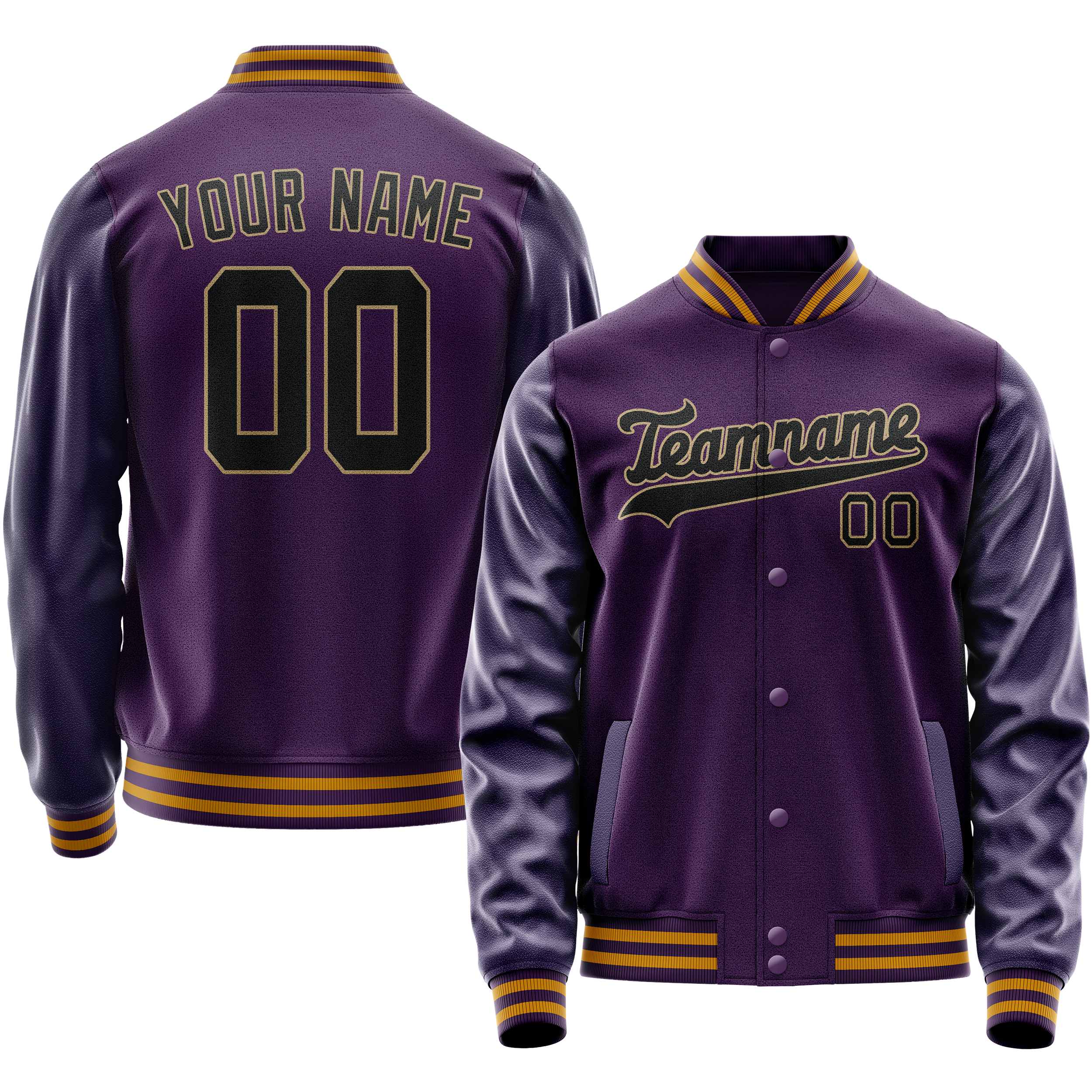 Custom Purple Black Solid Color Varsity Letterman Jacket JA02240617KZ360