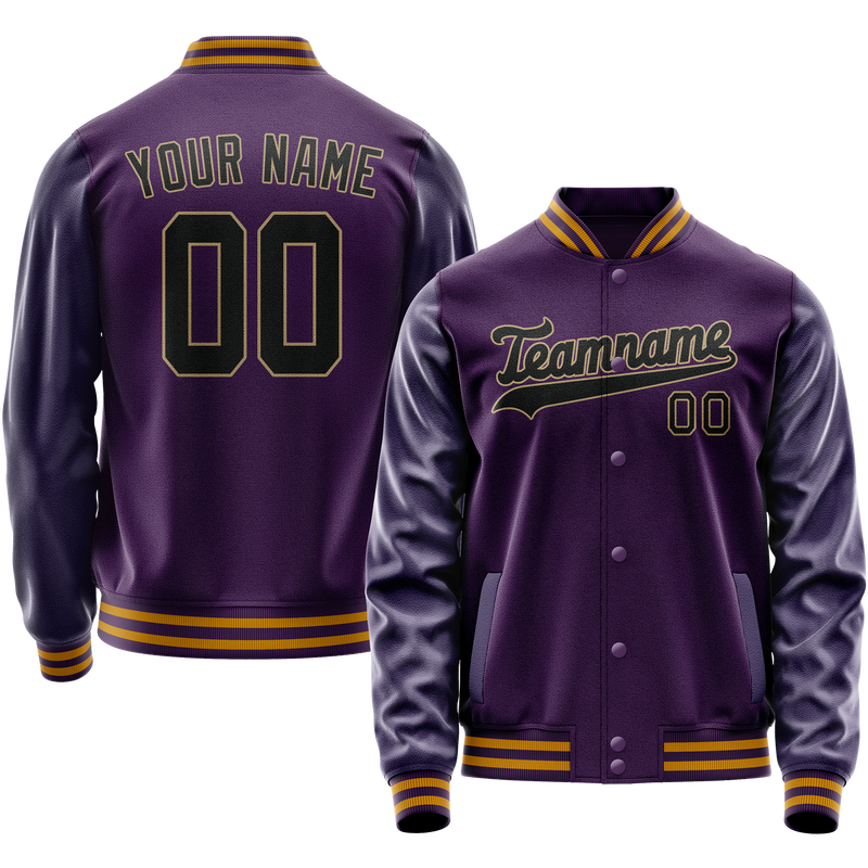 Custom Purple Black Solid Color Varsity Letterman Jacket JA02240617KZ360