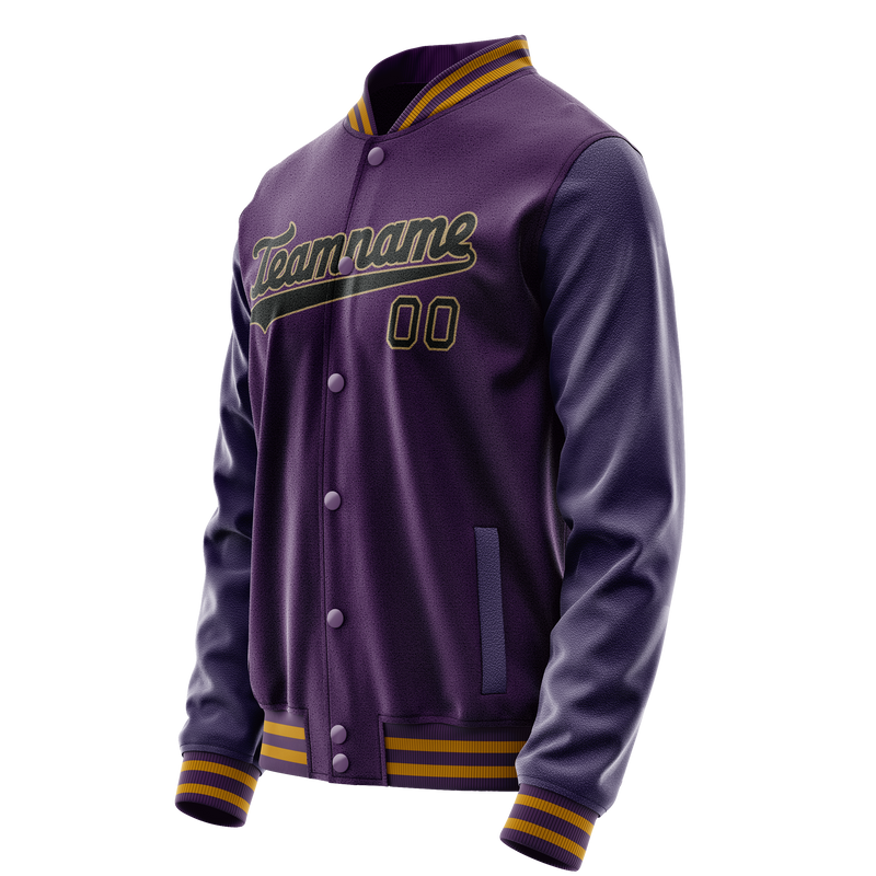 Custom Purple Black Solid Color Varsity Letterman Jacket JA02240617KZ360