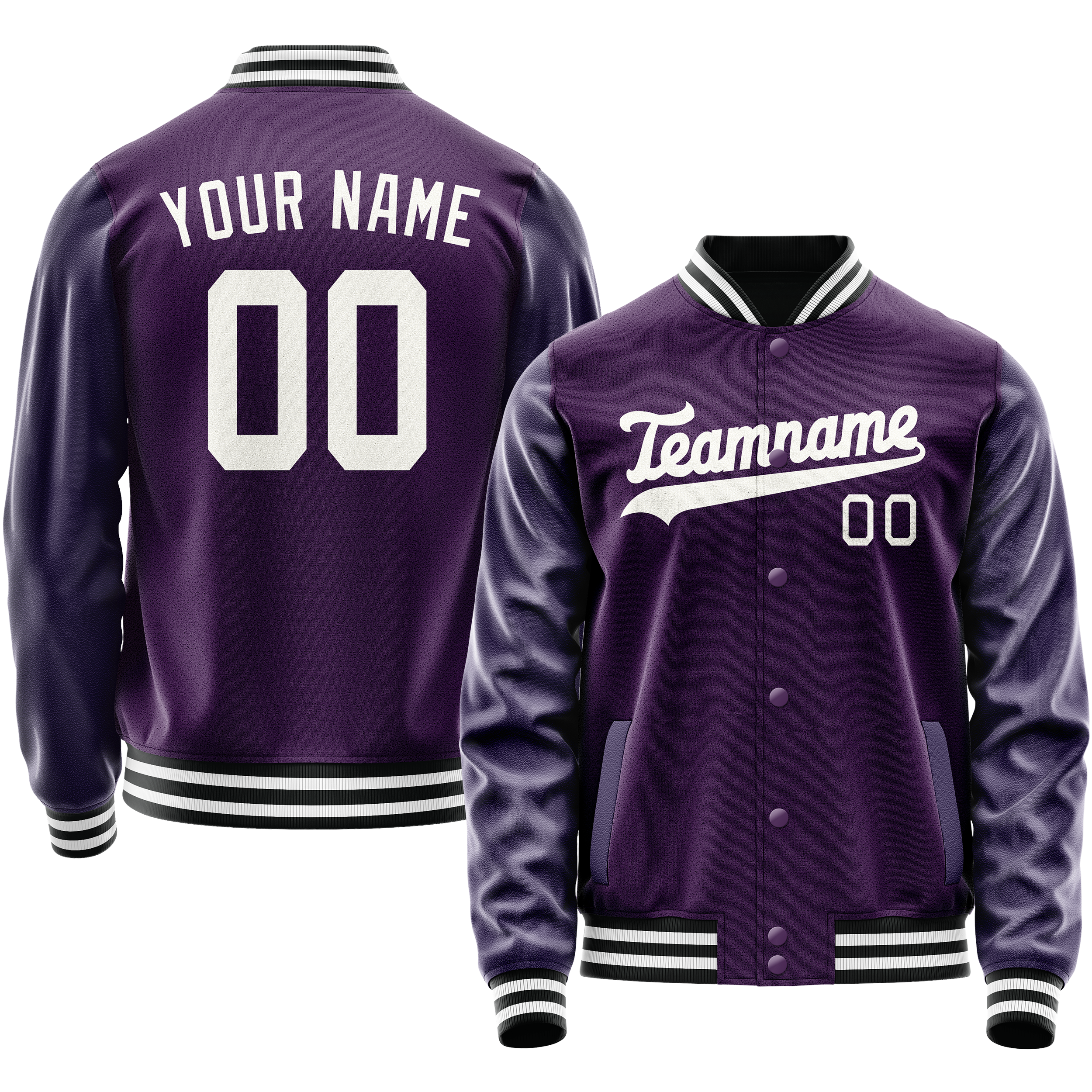 Custom Purple White Solid Color Varsity Letterman Jacket JA02240617KZ359