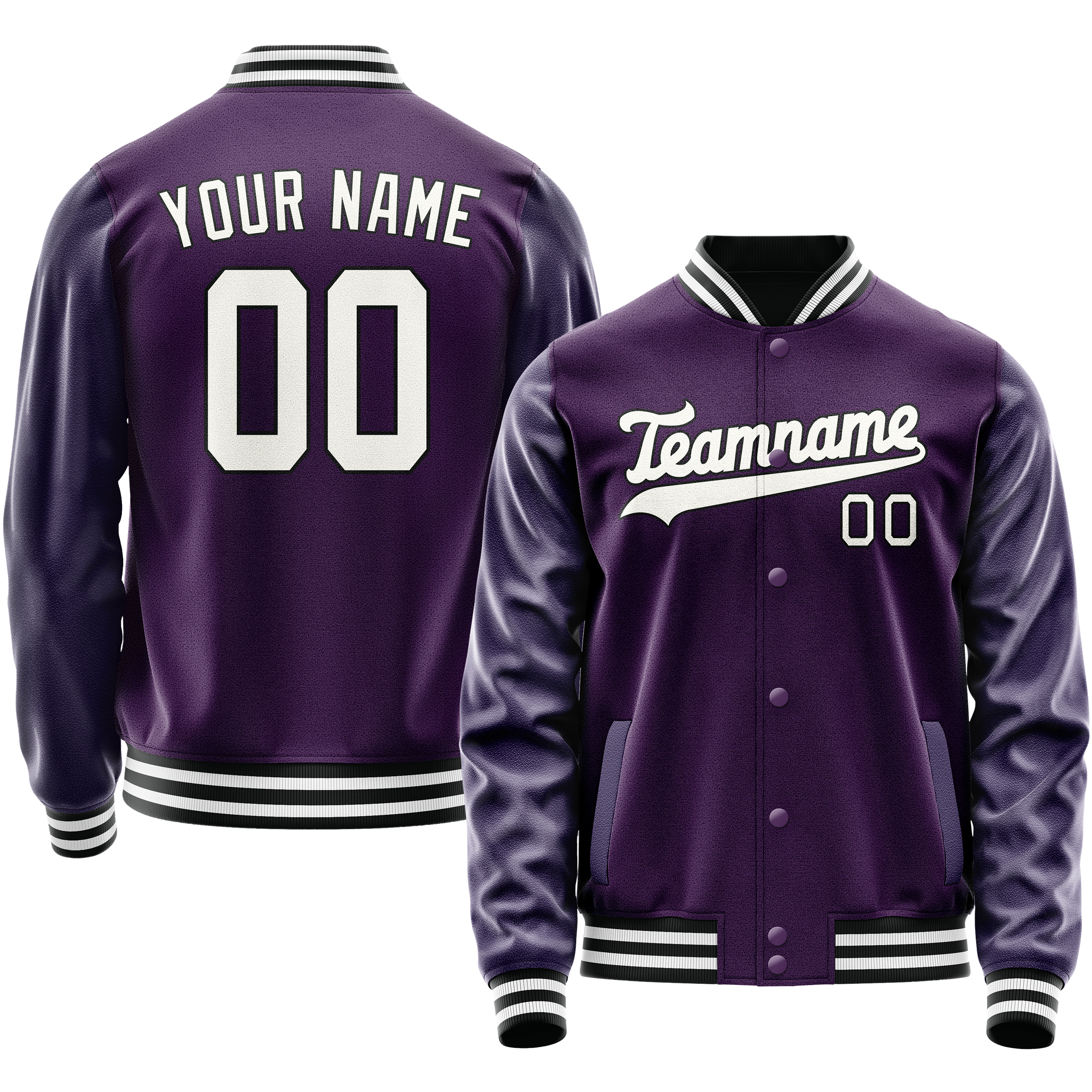 Custom Purple White Solid Color Varsity Letterman Jacket JA02240617KZ371
