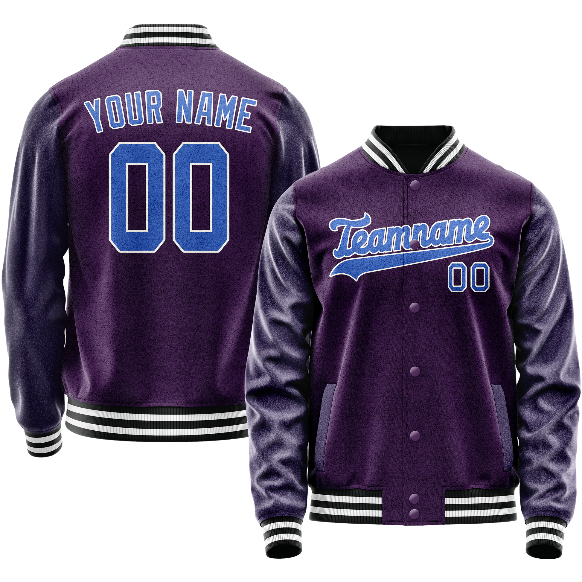Custom Purple Teal Solid Color Varsity Letterman Jacket JA02240617KZ363