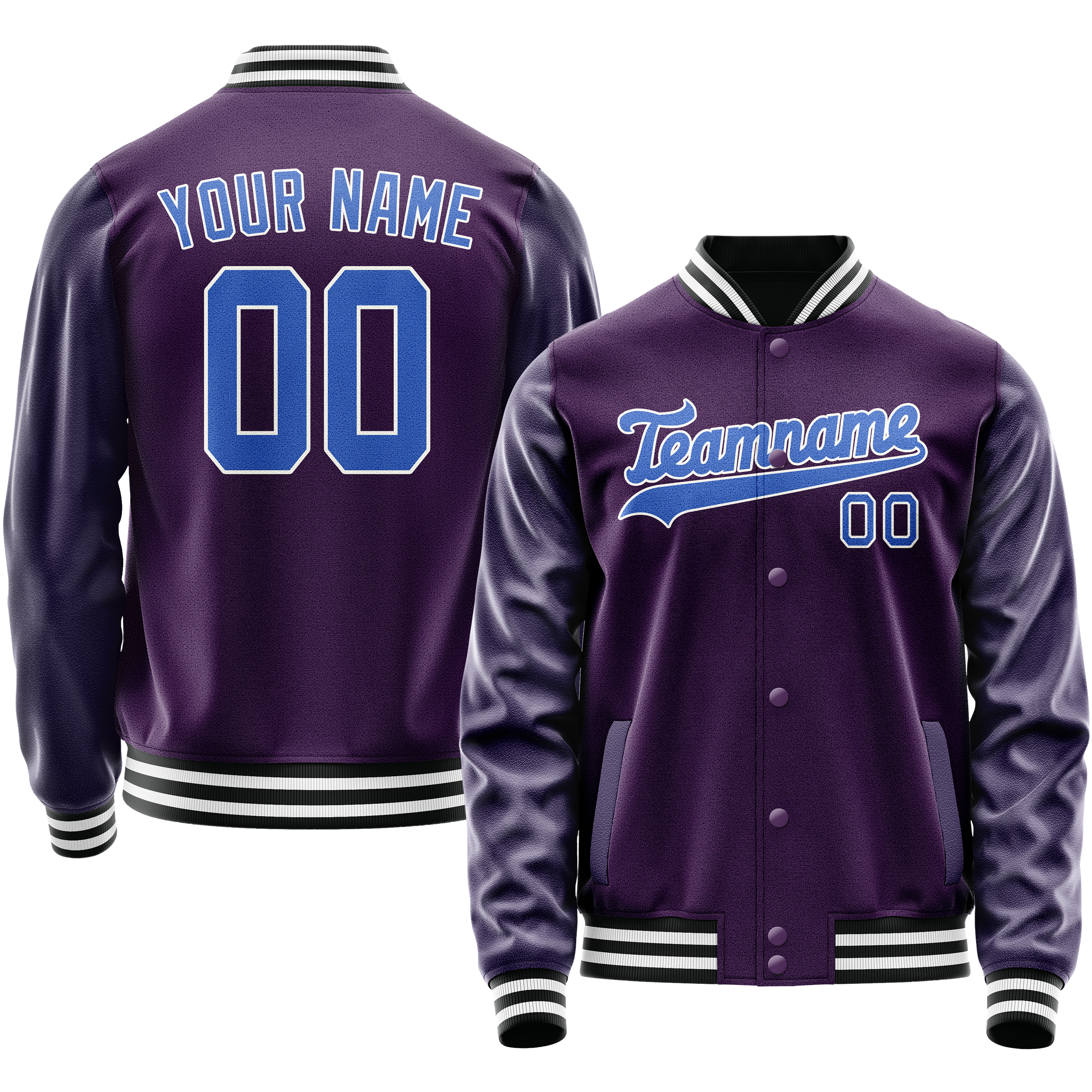 Custom Purple Teal Solid Color Varsity Letterman Jacket JA02240617KZ363