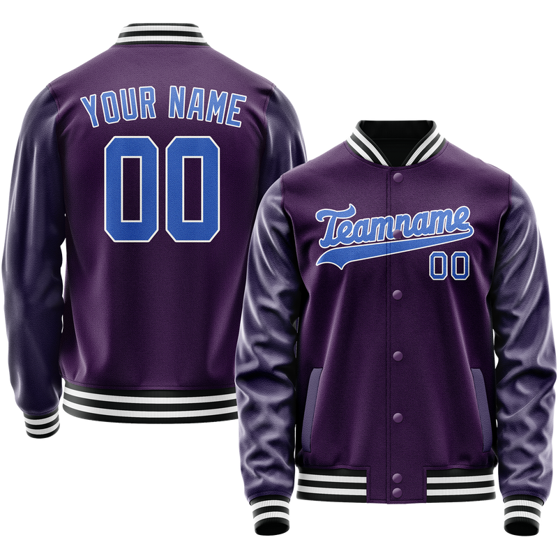 Custom Purple Teal Solid Color Varsity Letterman Jacket JA02240617KZ363