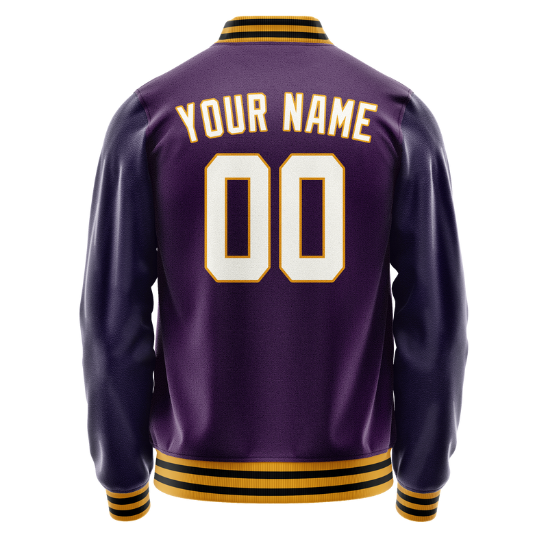 Custom Purple White Solid Color Varsity Letterman Jacket JA02240617KZ365