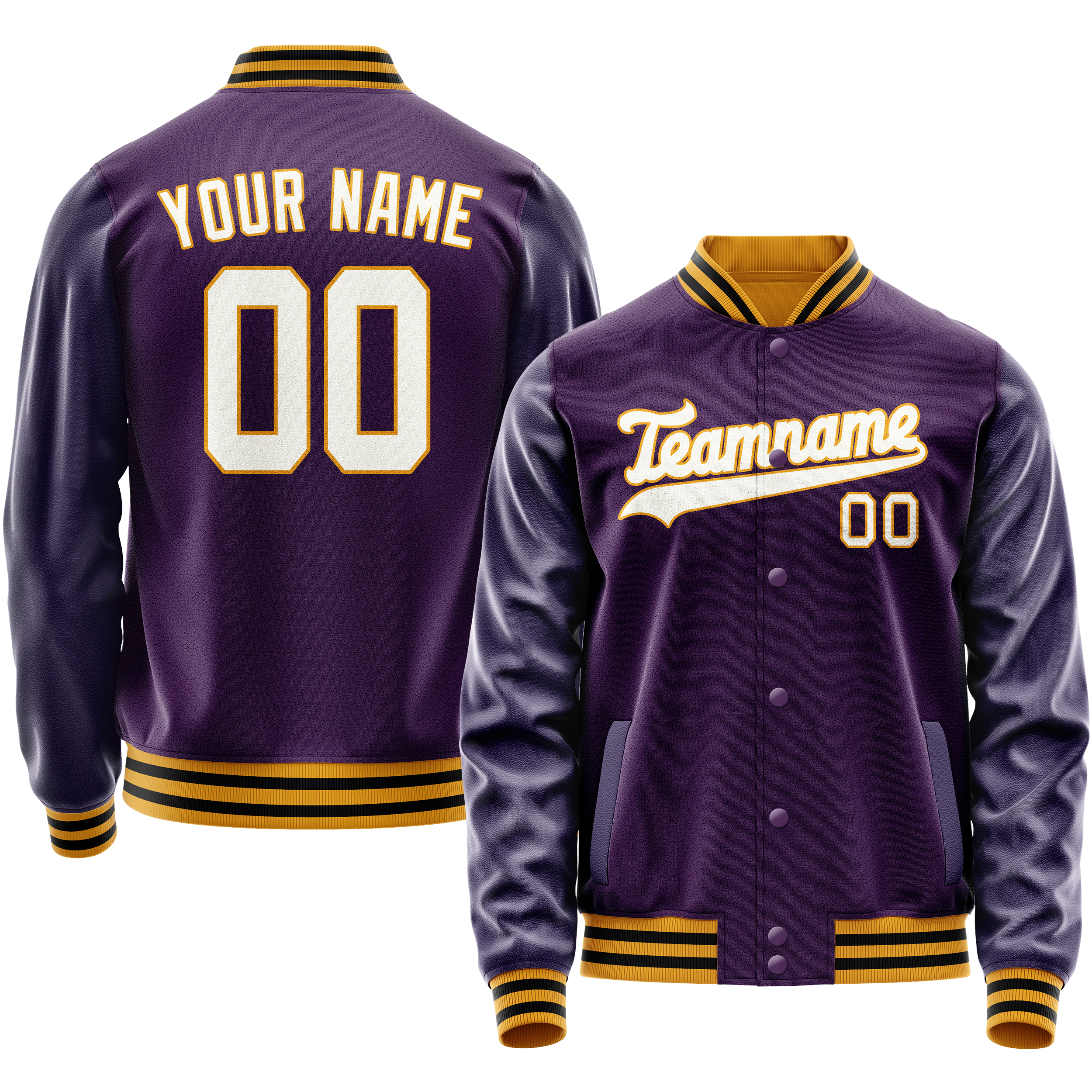 Custom Purple White Solid Color Varsity Letterman Jacket JA02240617KZ365