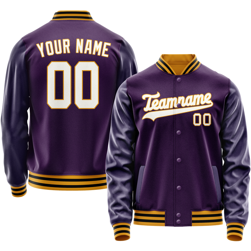 Custom Purple White Solid Color Varsity Letterman Jacket JA02240617KZ365