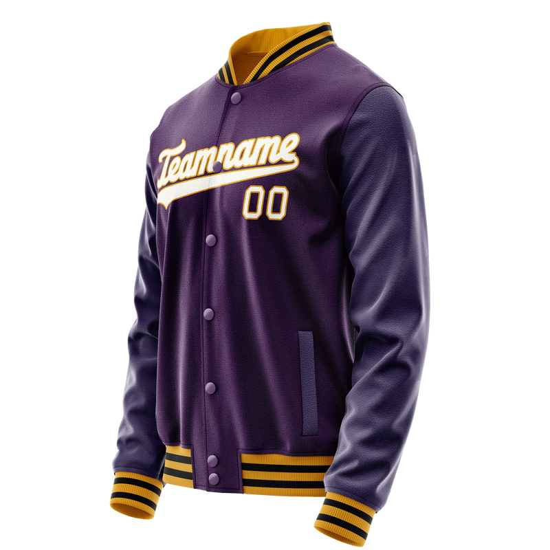 Custom Purple White Solid Color Varsity Letterman Jacket JA02240617KZ365