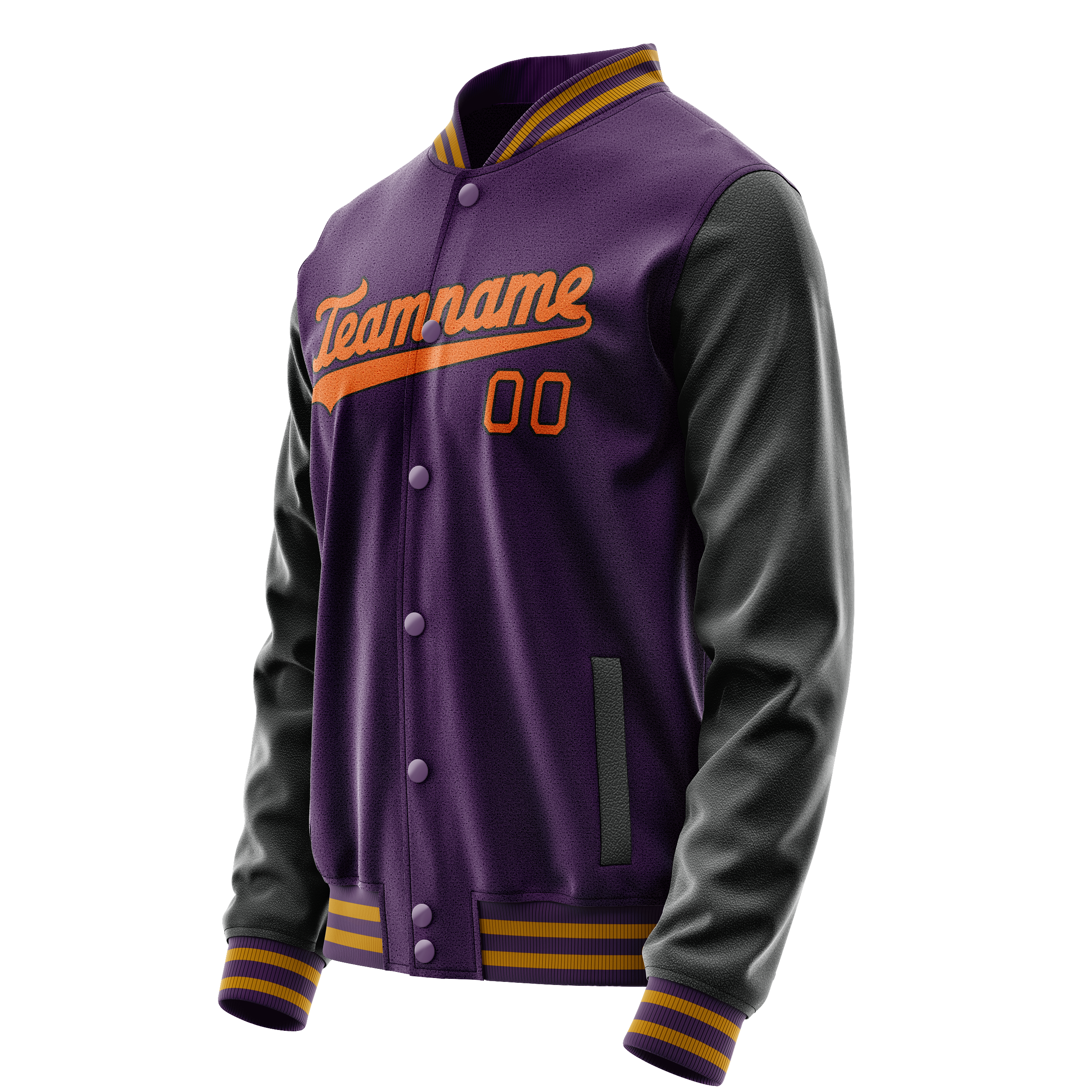 Custom Purple Black Solid Color Varsity Letterman Jacket JA02240617KZ375