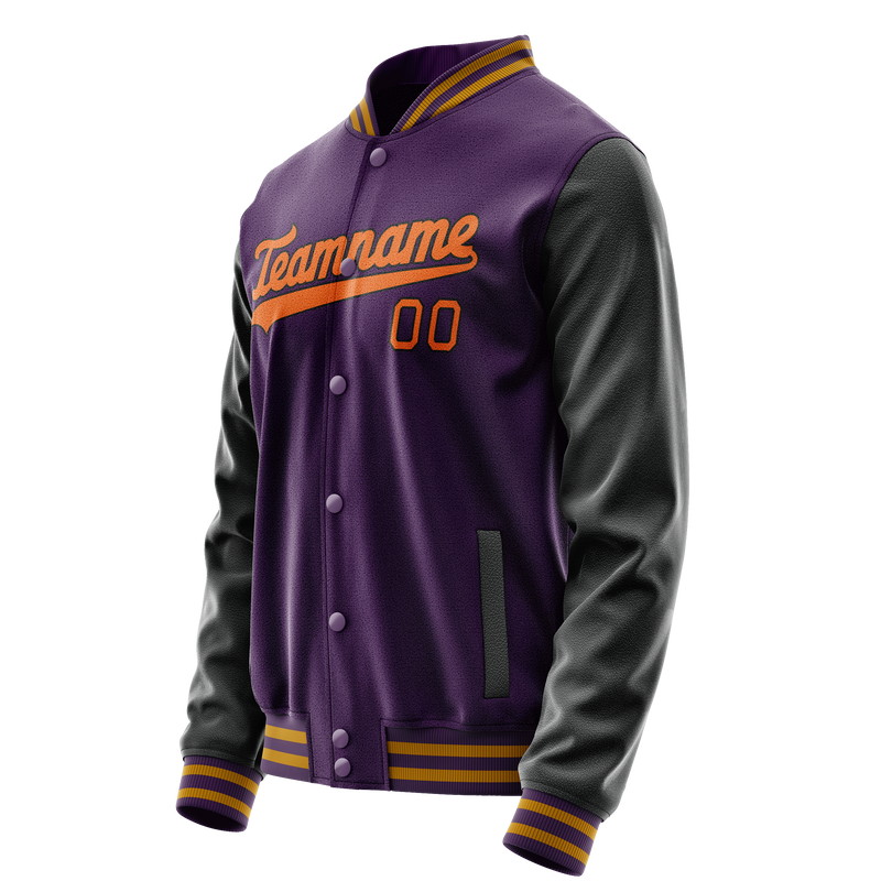 Custom Purple Black Solid Color Varsity Letterman Jacket JA02240617KZ375