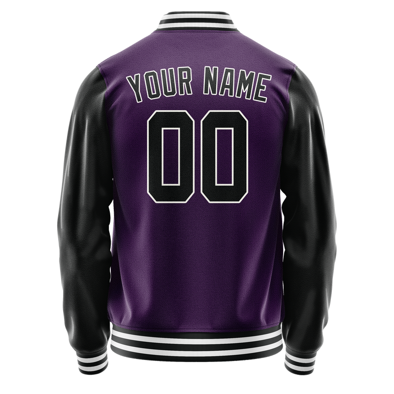 Custom Purple Black Solid Color Varsity Letterman Jacket JA02240617KZ372