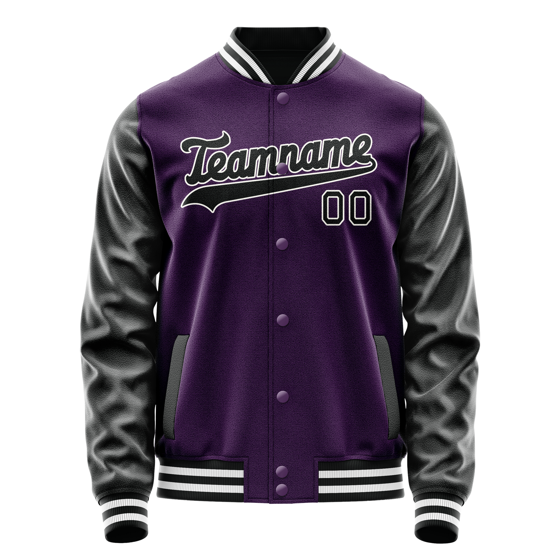 Custom Purple Black Solid Color Varsity Letterman Jacket JA02240617KZ372