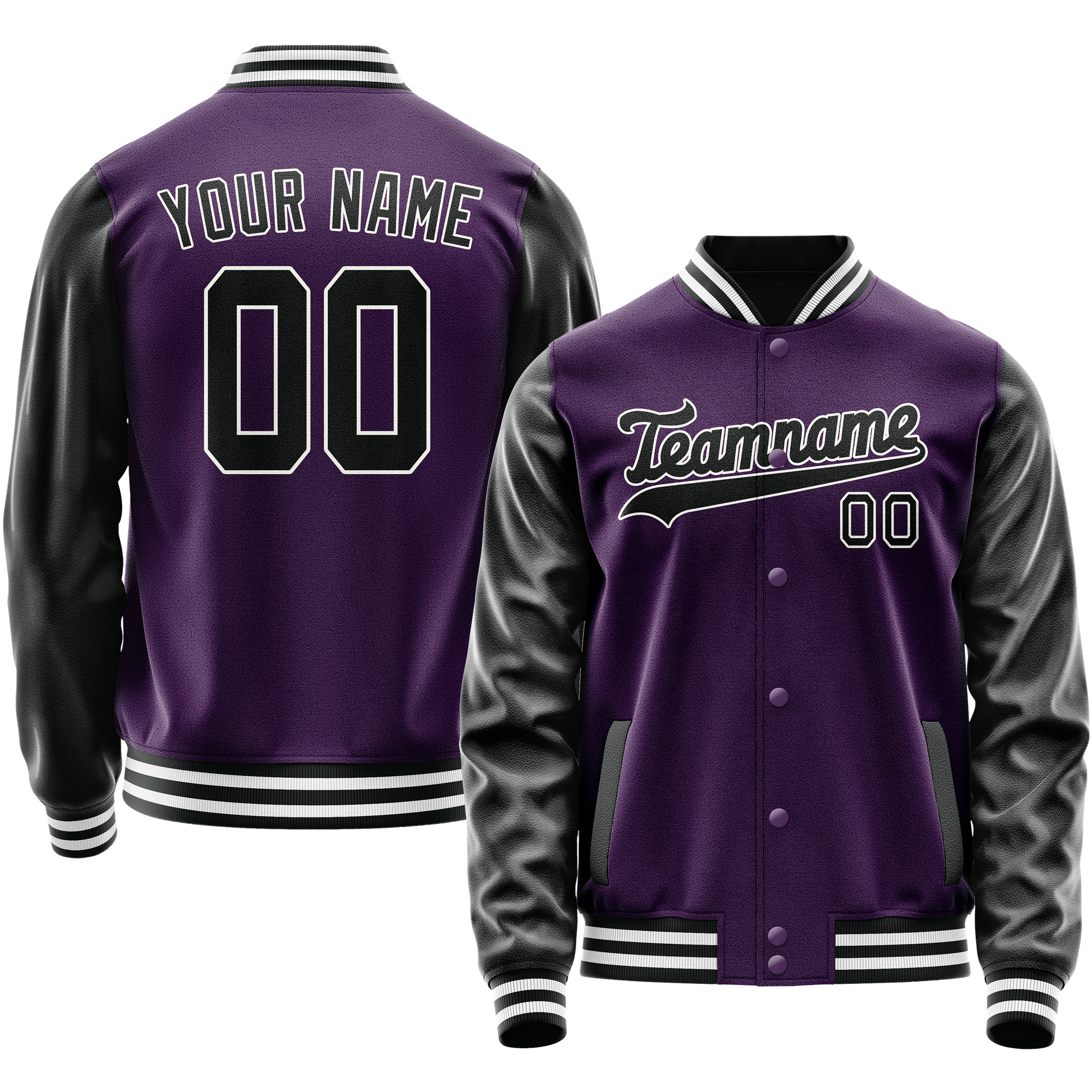 Custom Purple Black Solid Color Varsity Letterman Jacket JA02240617KZ372