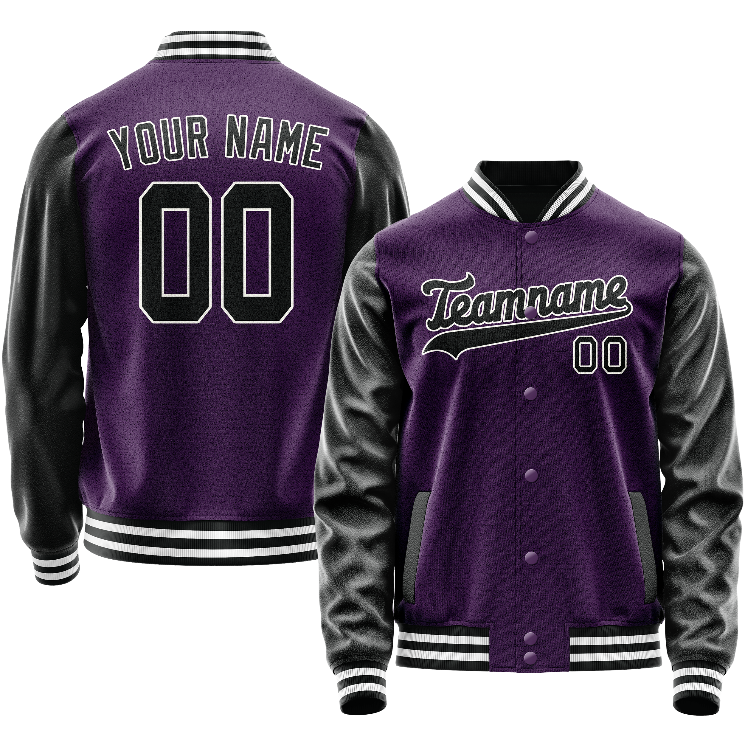 Custom Purple Black Solid Color Varsity Letterman Jacket JA02240617KZ372