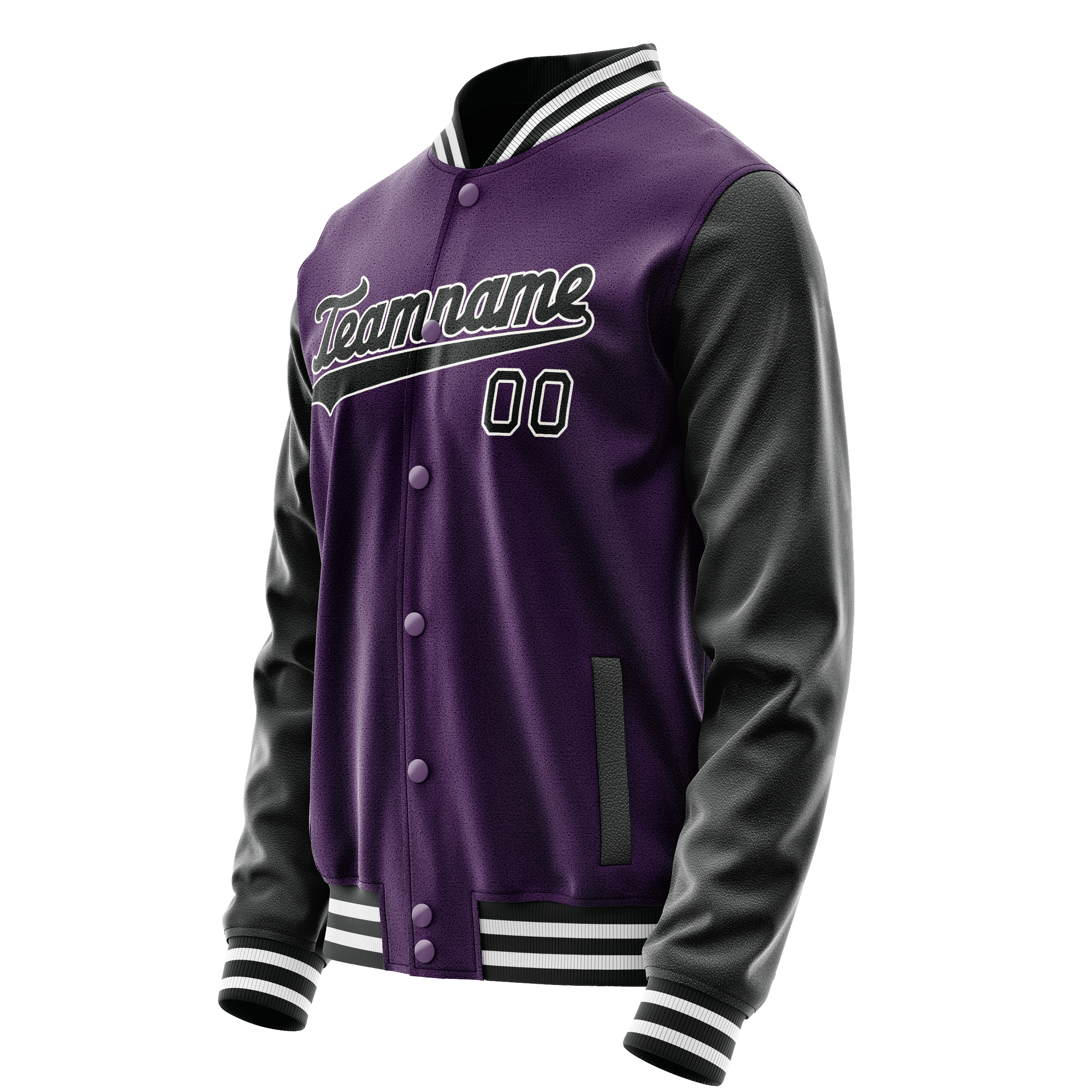 Custom Purple Black Solid Color Varsity Letterman Jacket JA02240617KZ372
