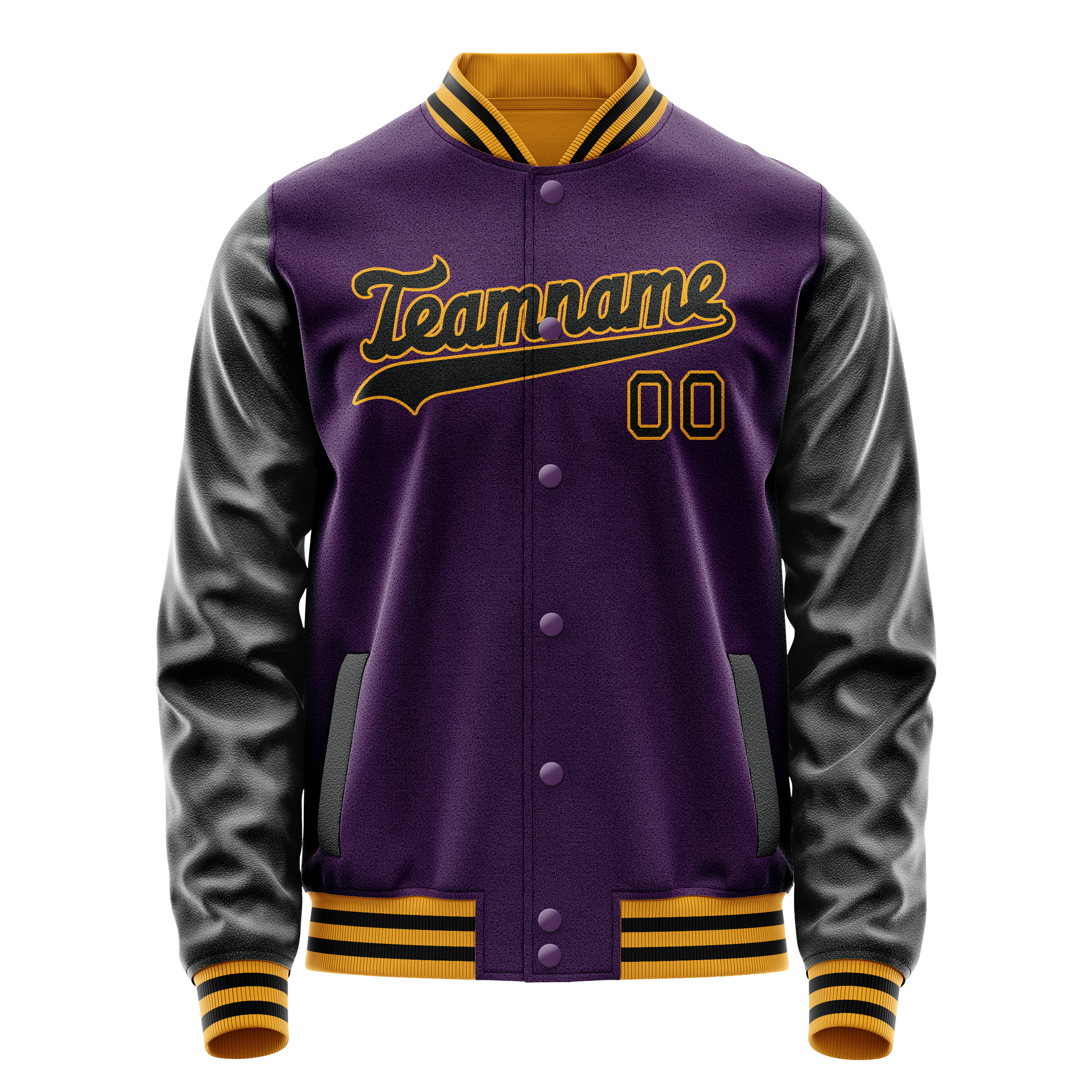 Custom Purple Black Solid Color Varsity Letterman Jacket JA02240617KZ380